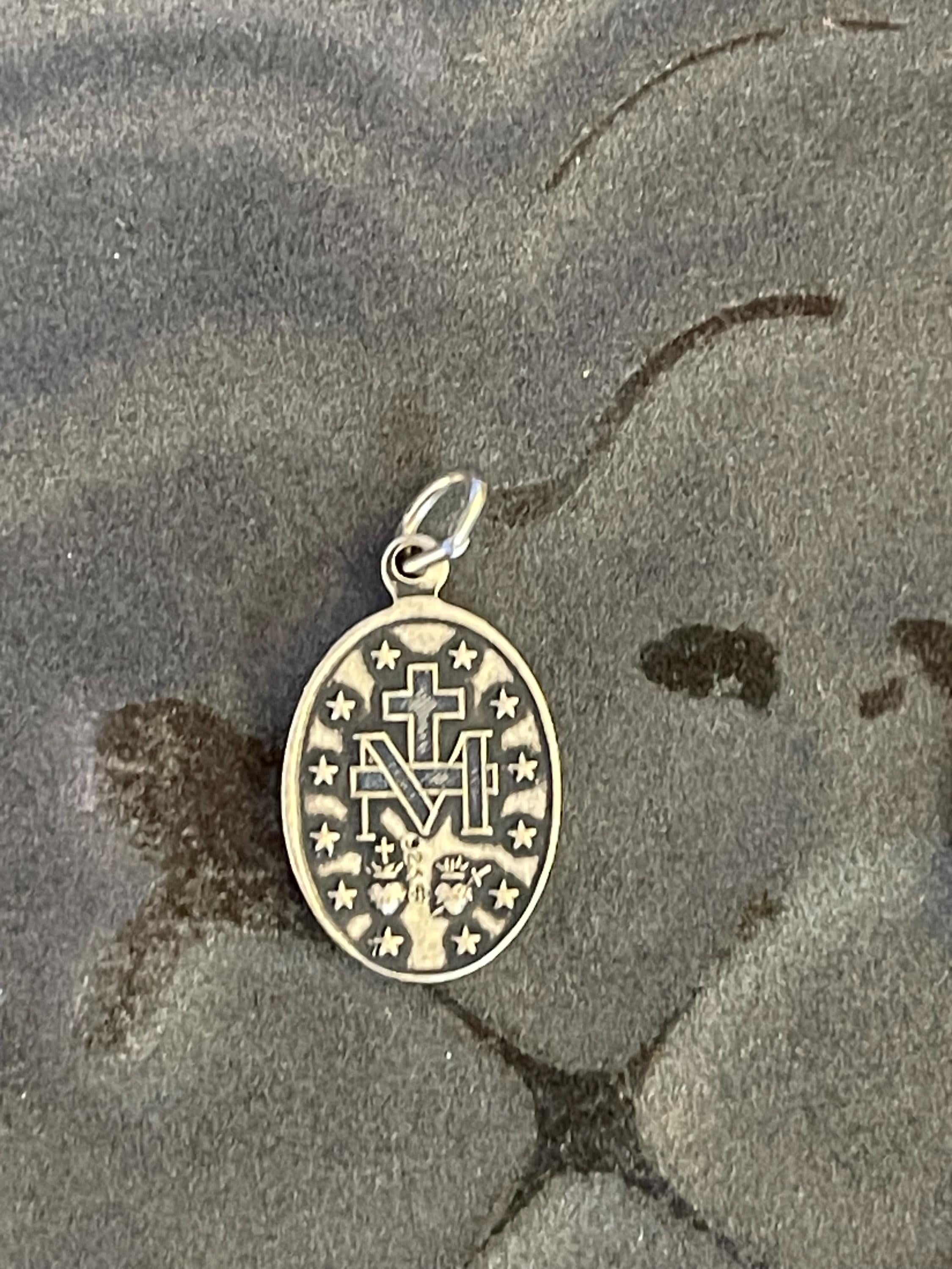 Sterling Silver Oval Miraculous Medal  Charm Pendant 15x11 mm