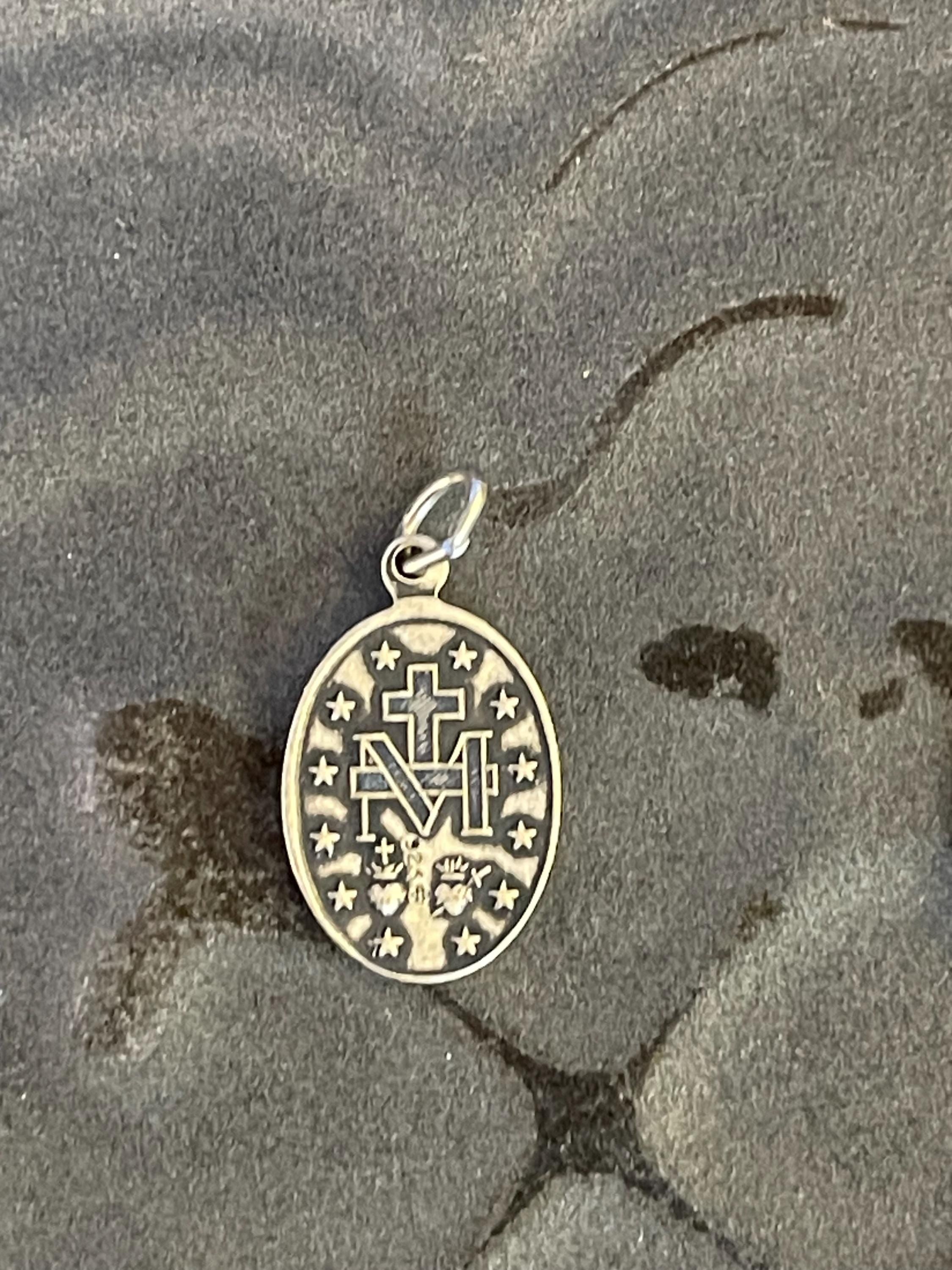 Sterling Silver Oval Miraculous Medal  Charm Pendant 23x16 mm