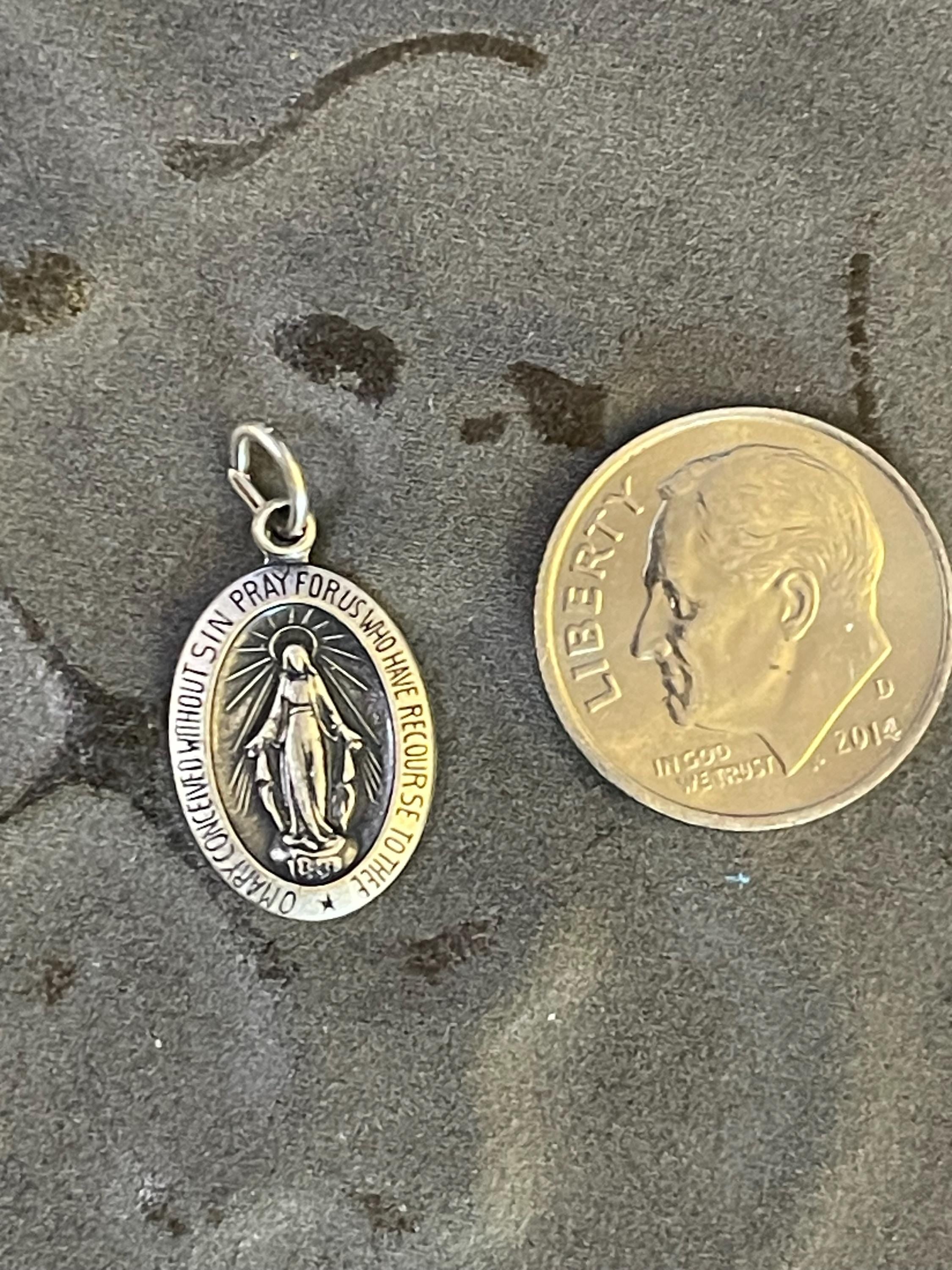 Sterling Silver Oval Miraculous Medal  Charm Pendant 15x11 mm