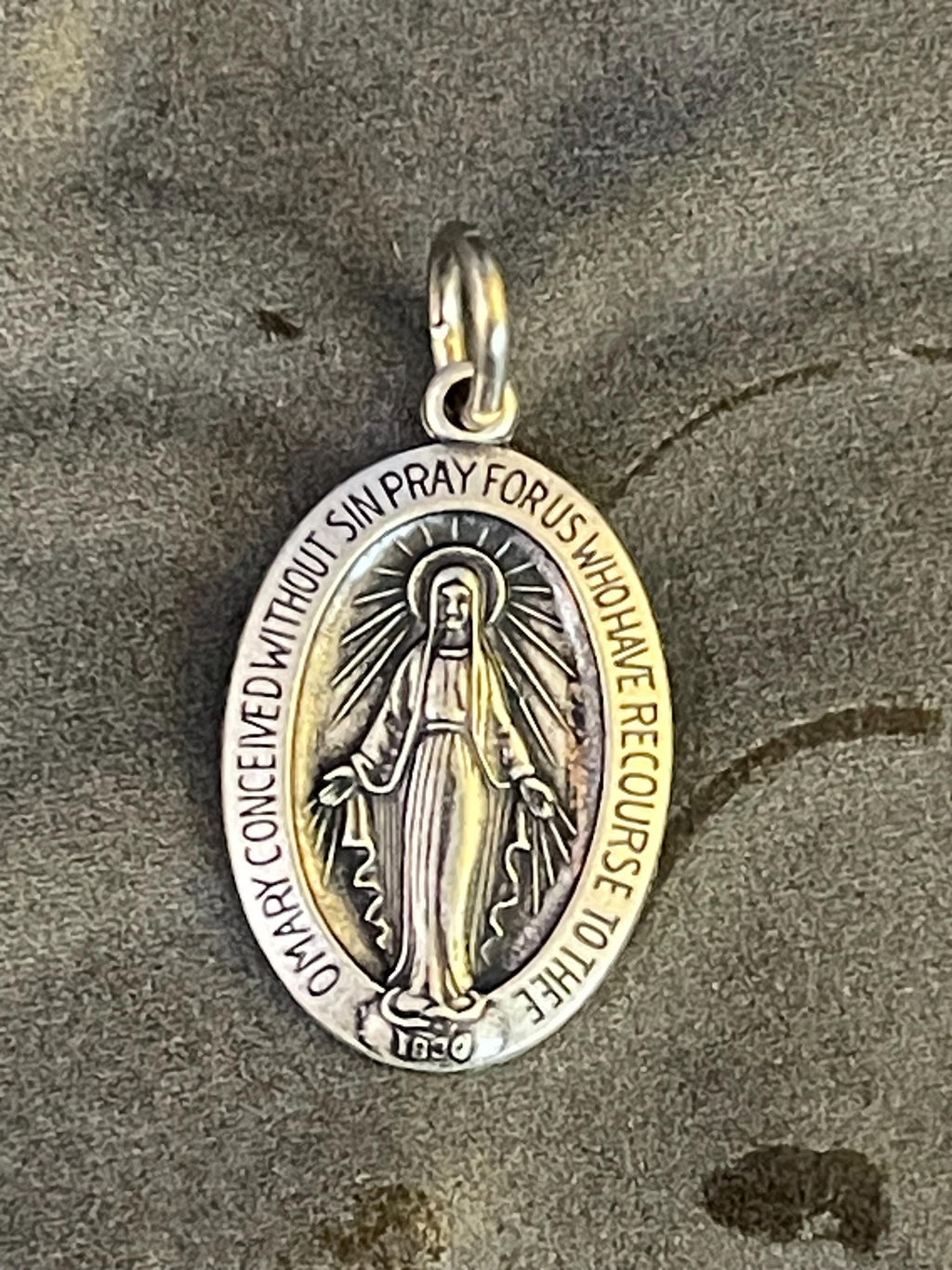 Sterling Silver Oval Miraculous Medal  Charm Pendant 19x14 mm