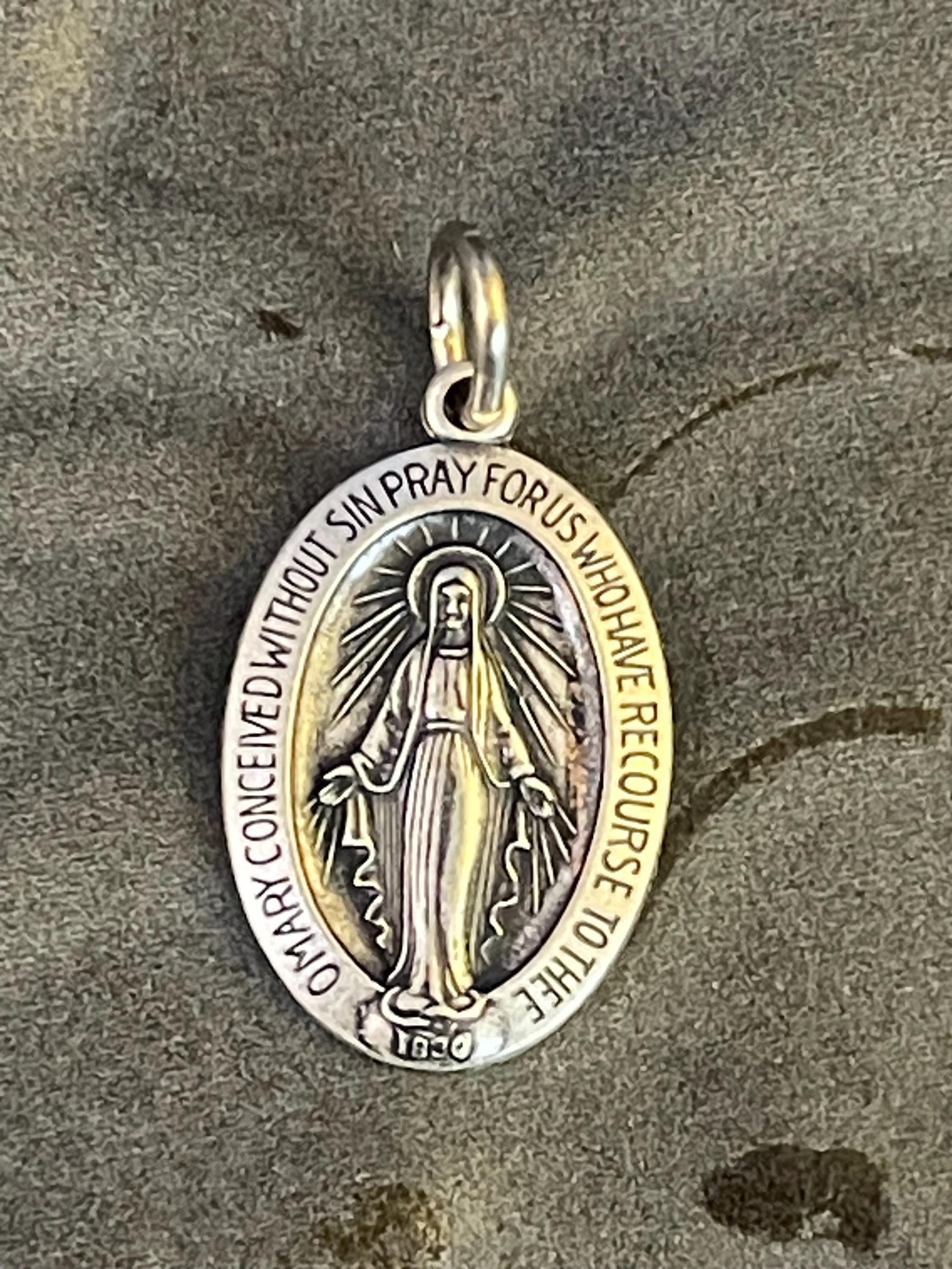 Sterling Silver Oval Miraculous Medal  Charm Pendant 19x14 mm