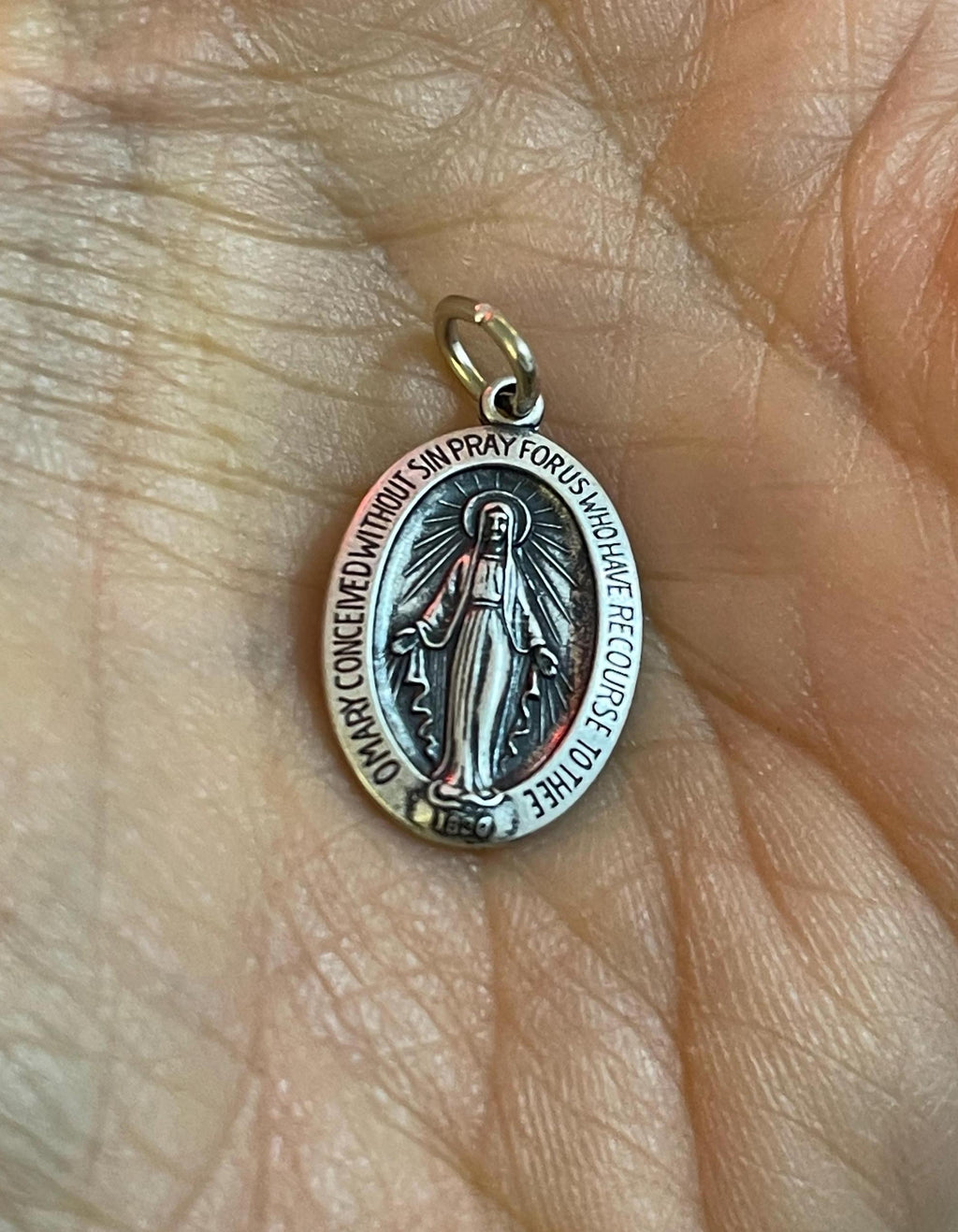 Sterling Silver Oval Miraculous Medal  Charm Pendant 19x14 mm