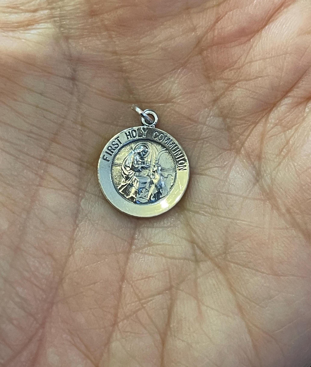 Sterling Silver 15 mm First Communion Medal Charm Pendant