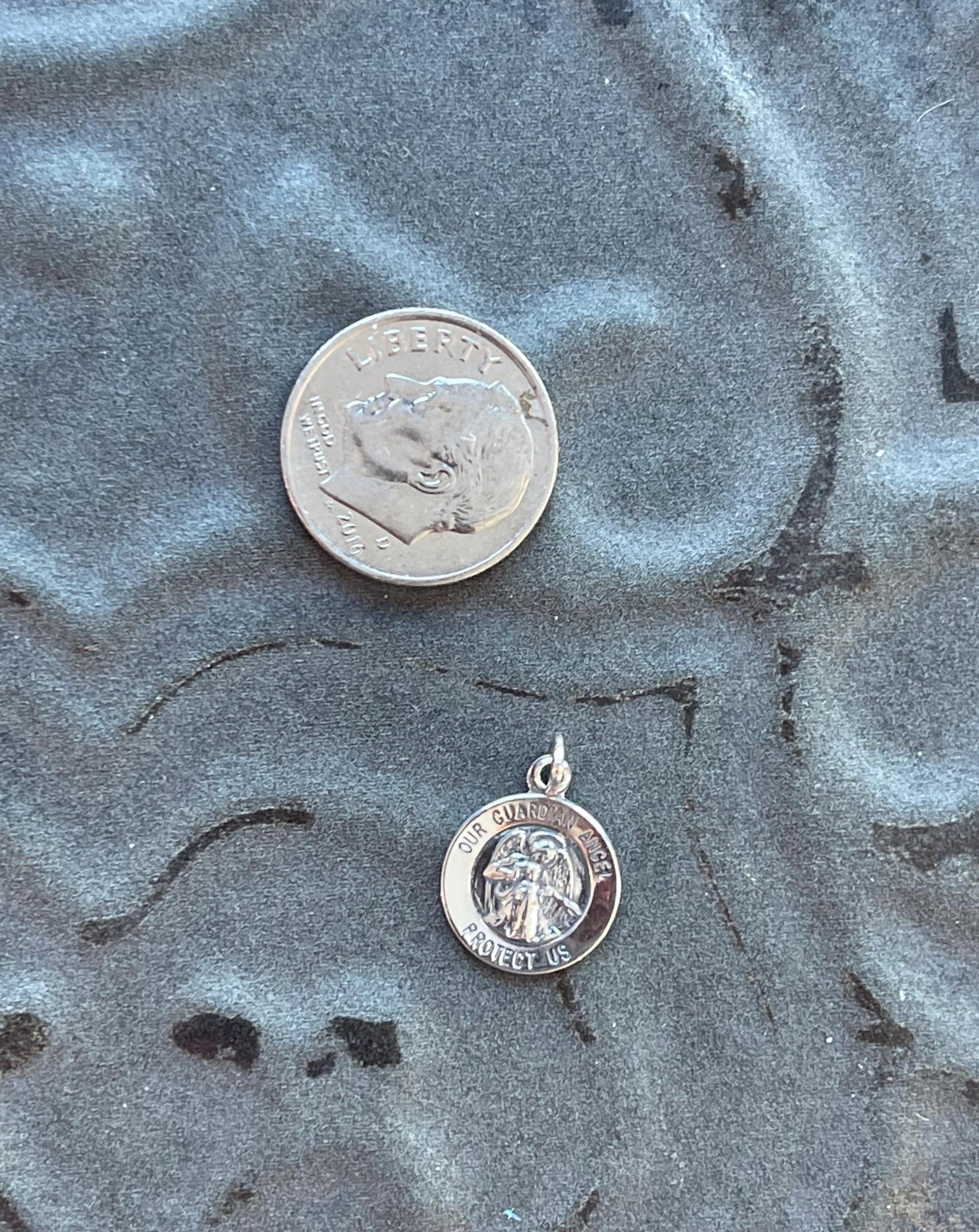 Sterling Silver 12 mm Guardian Angel Medal Pendant Charm