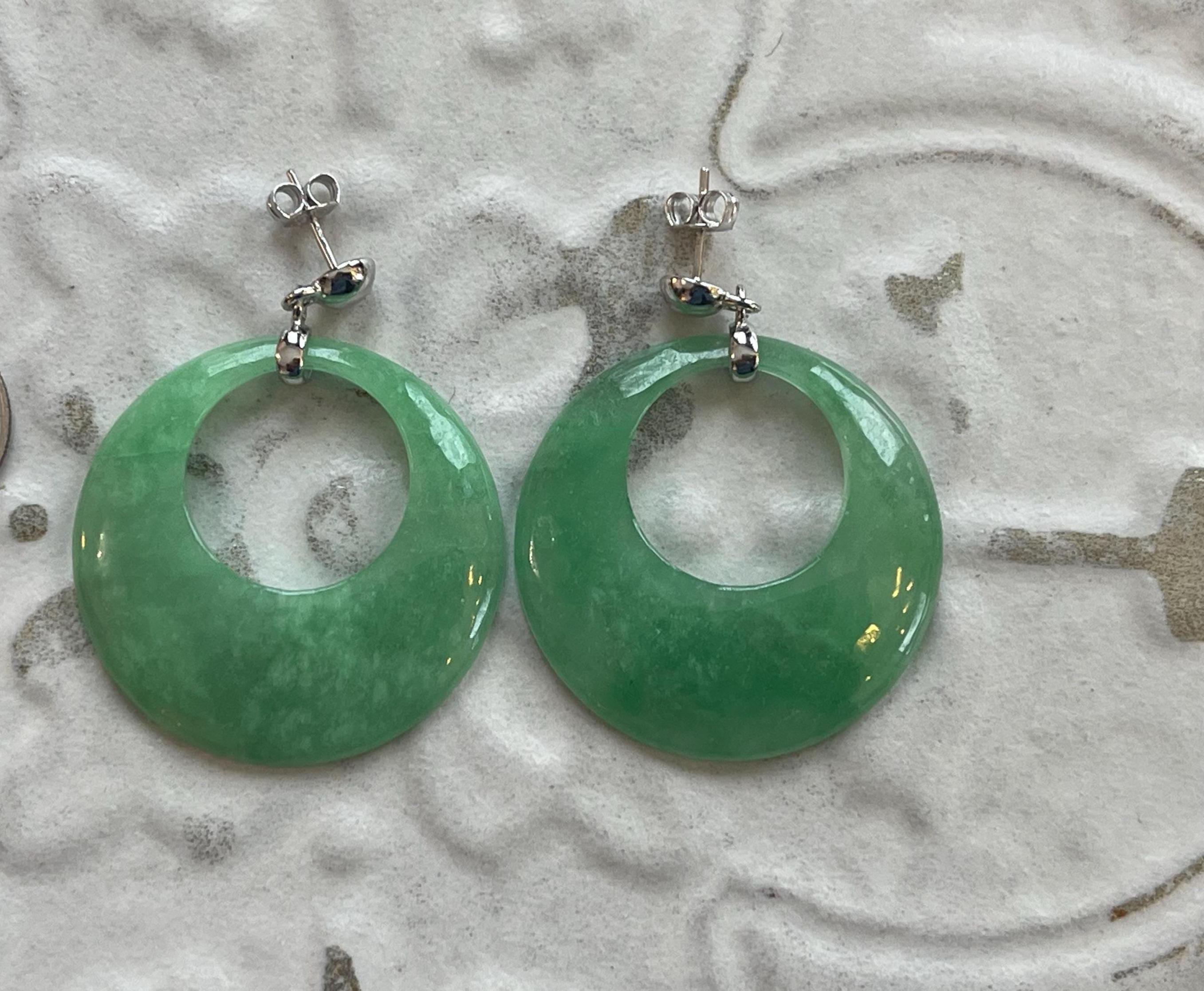 Sterling Silver Polished Jade Circle Post Earrings