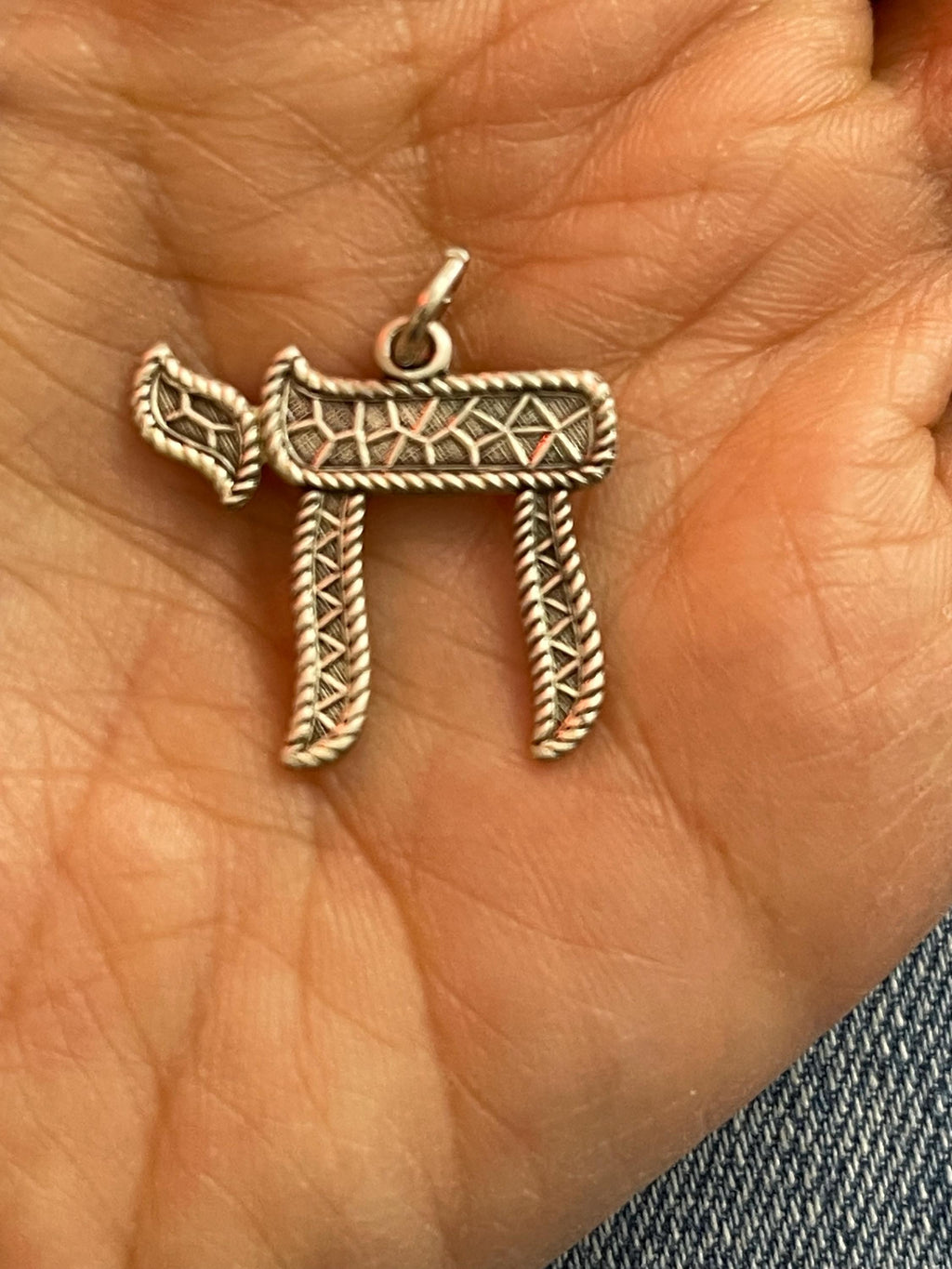 Sterling Silver Antiqued Textured Chai Pendant