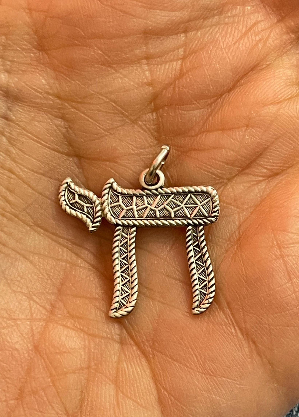 Sterling Silver Antiqued Textured Chai Pendant