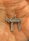 Sterling Silver Antiqued Textured Chai Pendant
