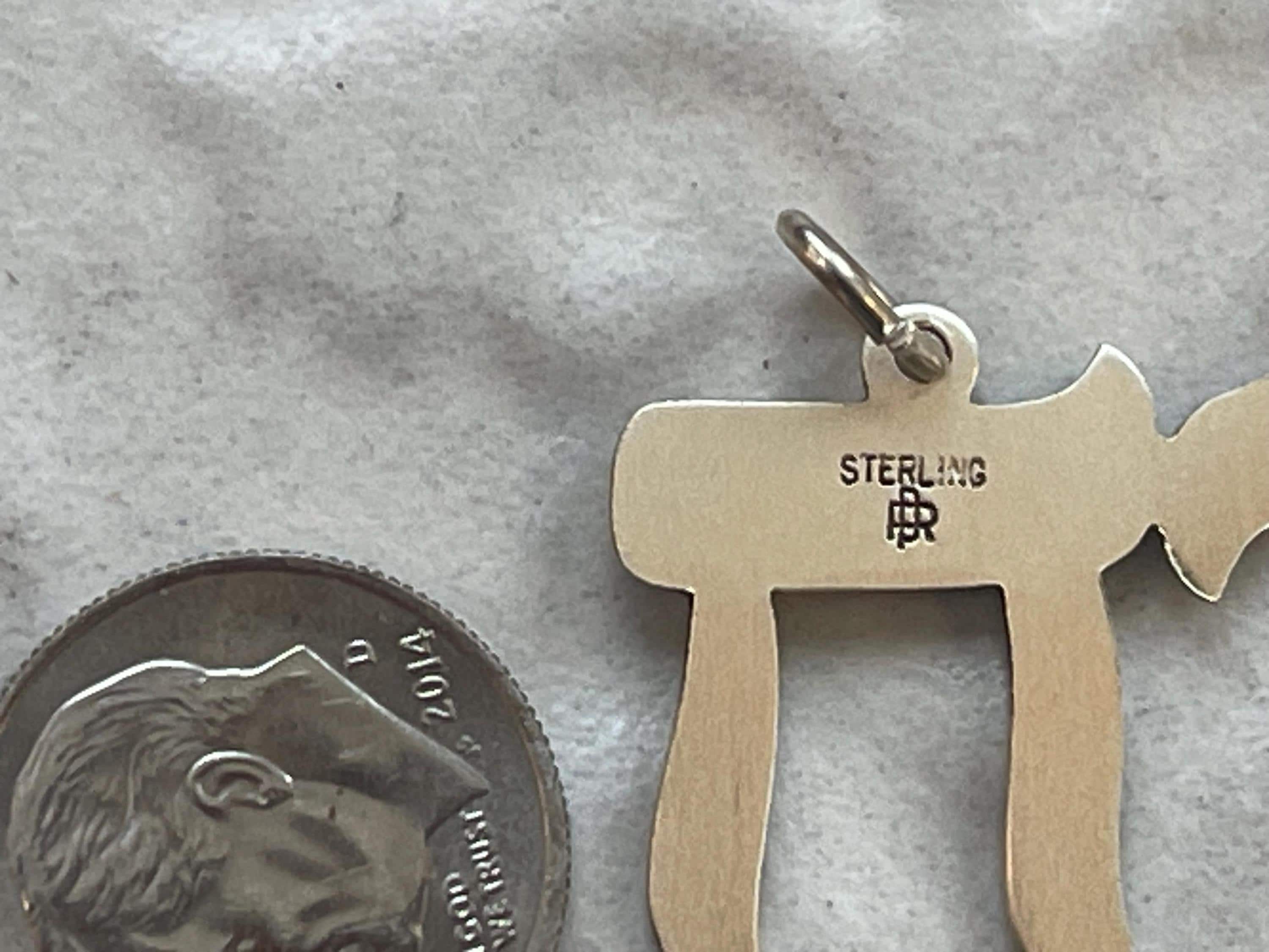 Sterling Silver Antiqued Textured Chai Pendant