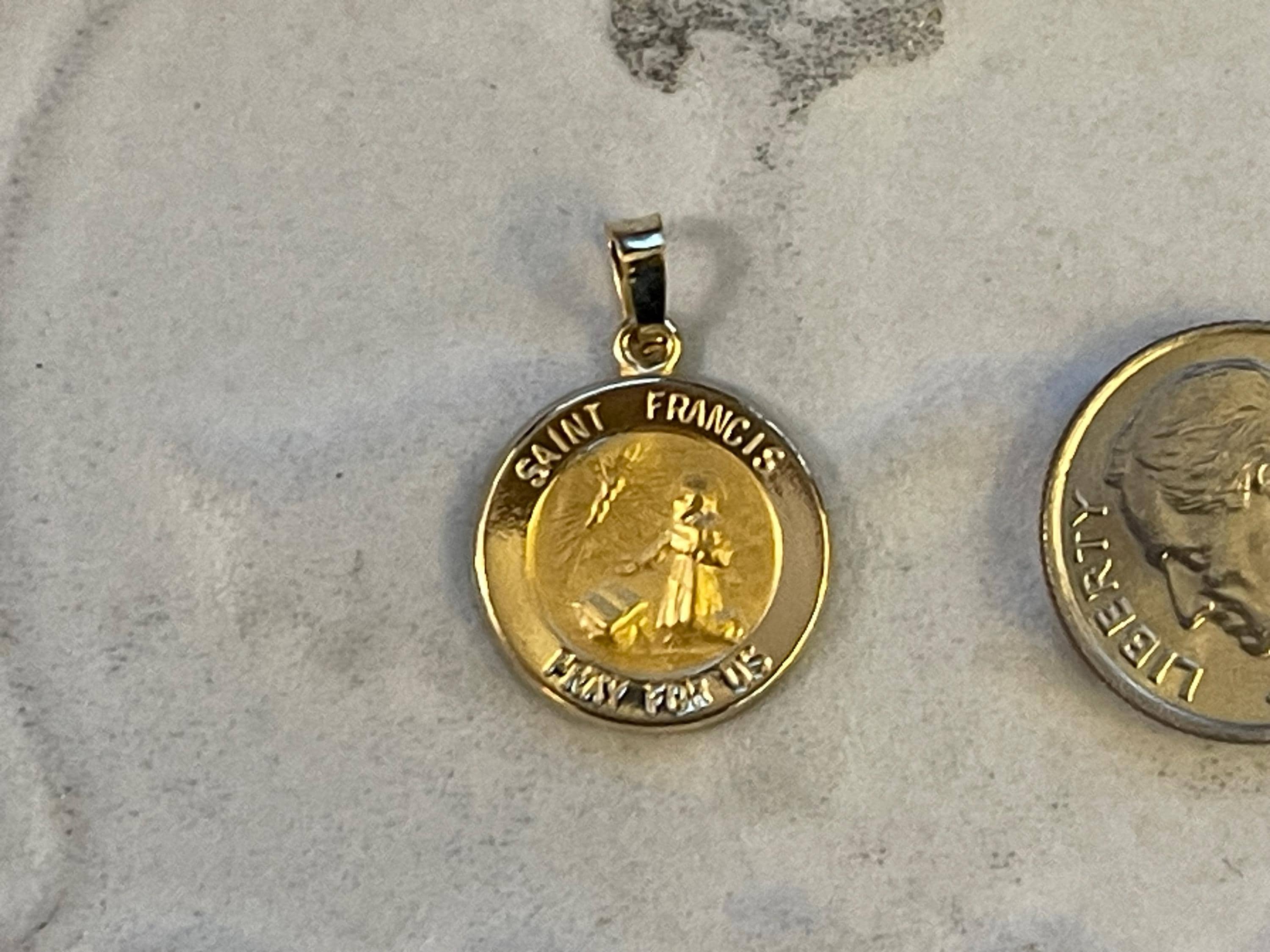 14K Yellow Gold Round Hollow St. Francis Medal Pendant 15mm