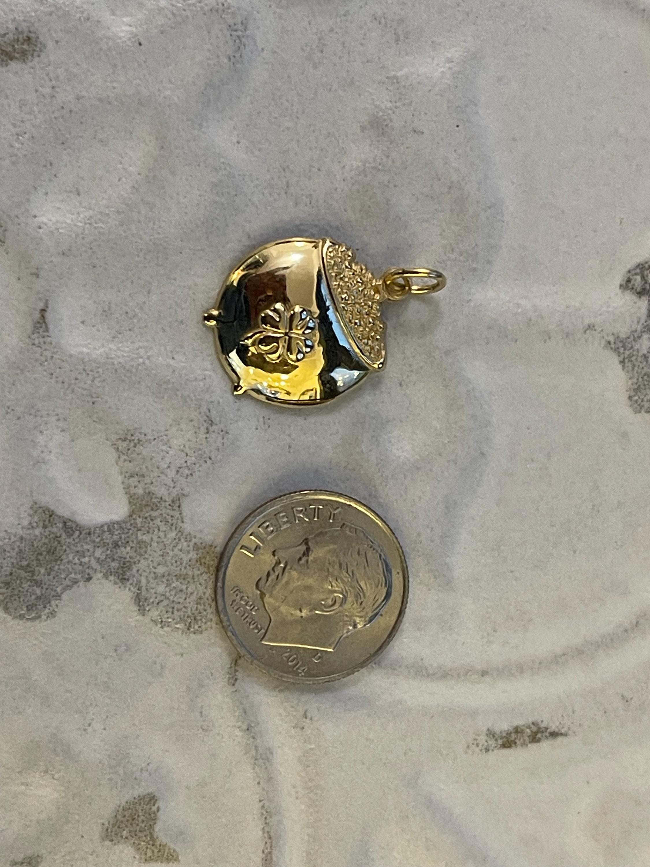 14K Yellow Gold Pot of Gold with Clover Charm Pendant