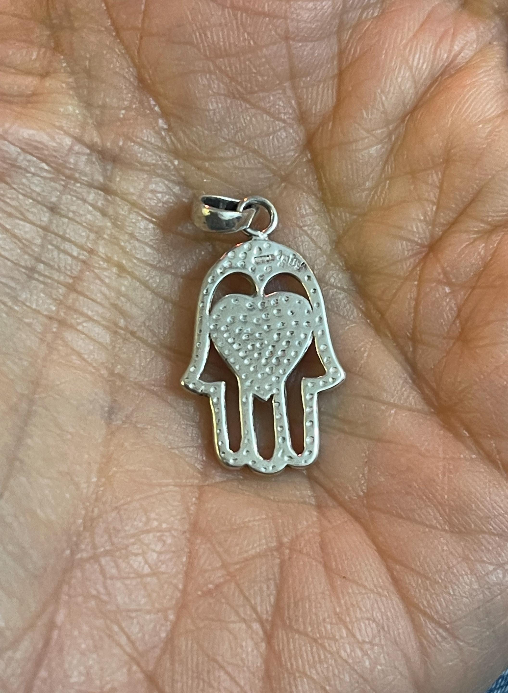 Sterling Silver Hamsa Chamseh Hand of Fatima 2 sided Charm Pendant