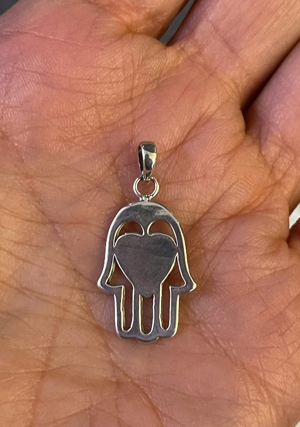 Sterling Silver Hamsa Chamseh Hand of Fatima 2 sided Charm Pendant