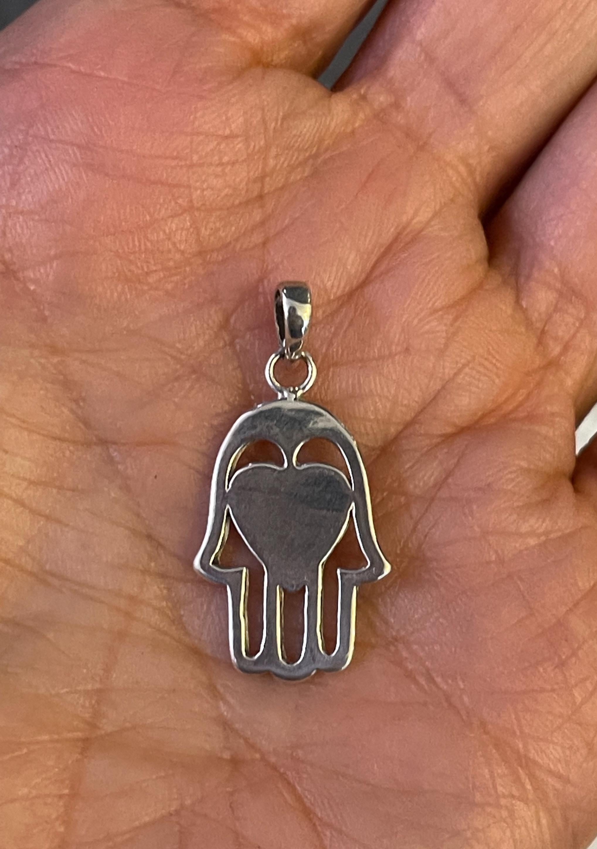 Sterling Silver Hamsa Chamseh Hand of Fatima 2 sided Charm Pendant