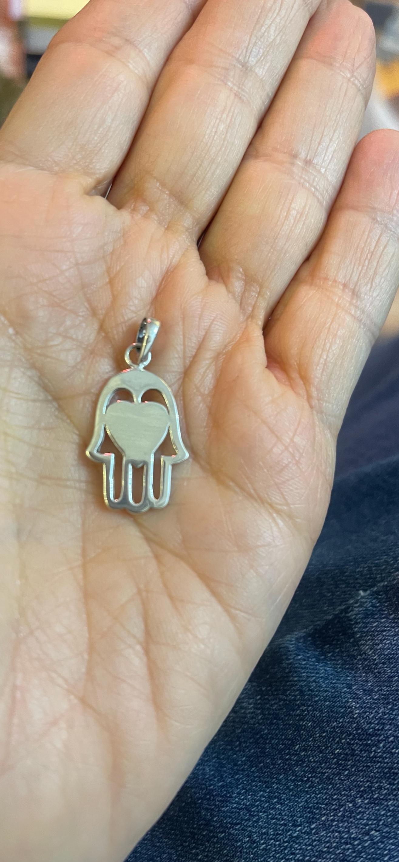 Sterling Silver Hamsa Chamseh Hand of Fatima 2 sided Charm Pendant