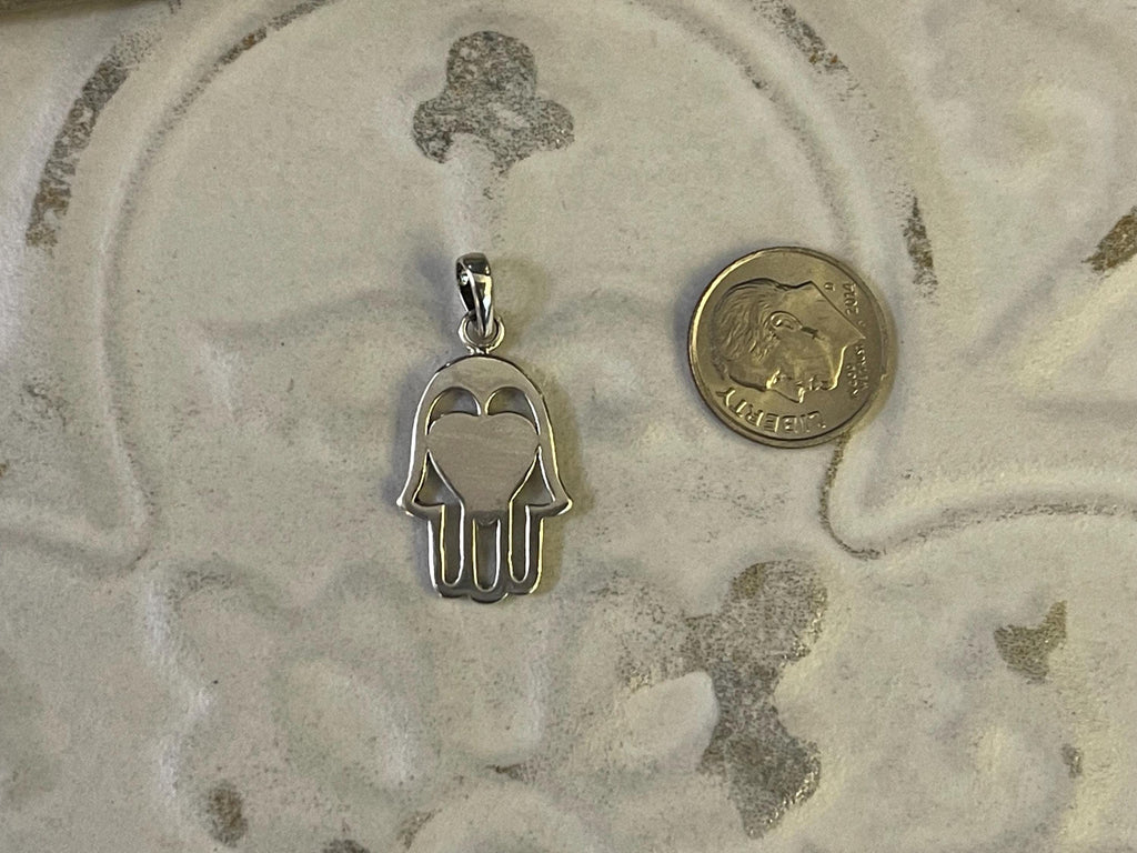 Sterling Silver Hamsa Chamseh Hand of Fatima 2 sided Charm Pendant