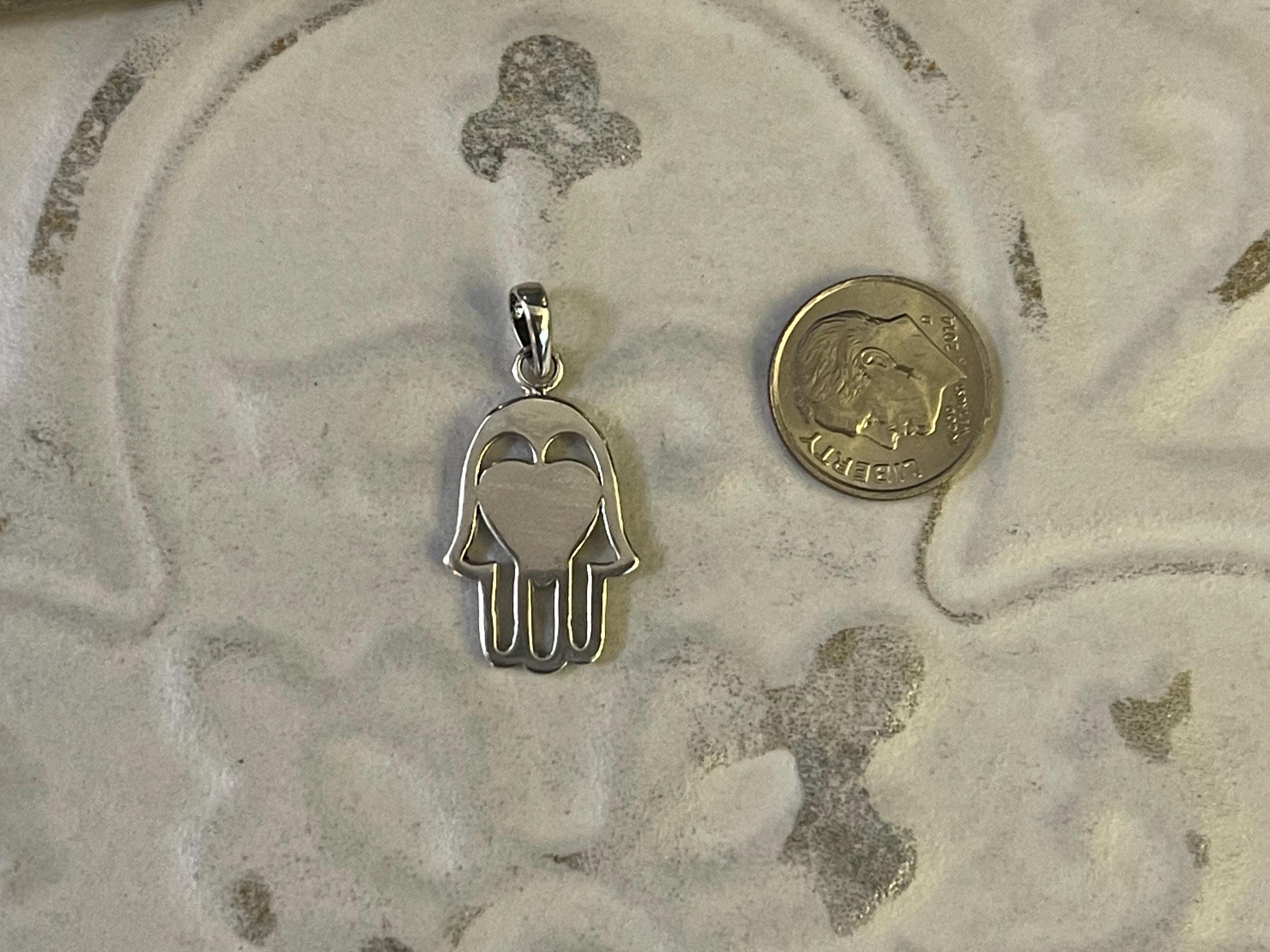 Sterling Silver Hamsa Chamseh Hand of Fatima 2 sided Charm Pendant