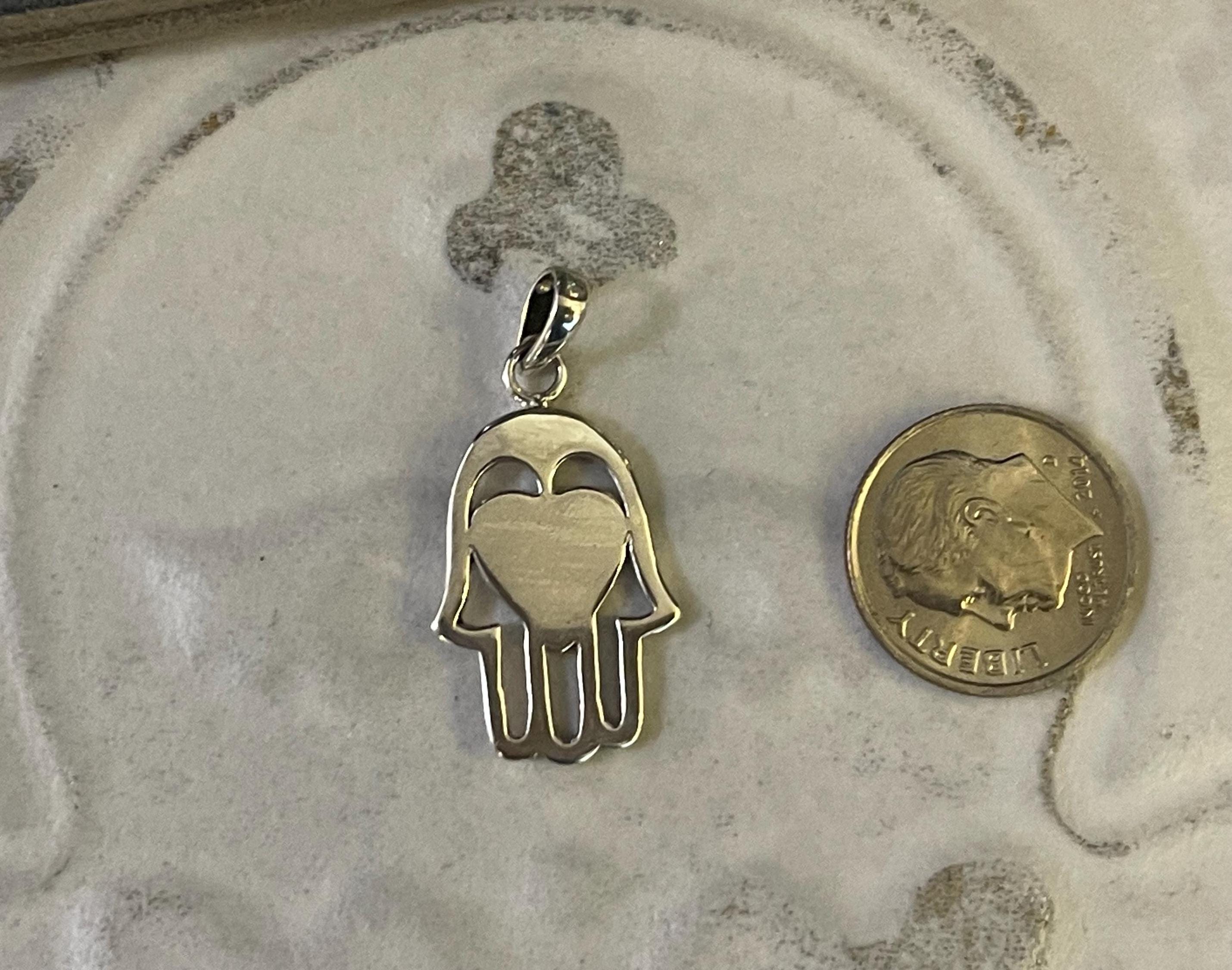 Sterling Silver Hamsa Chamseh Hand of Fatima 2 sided Charm Pendant