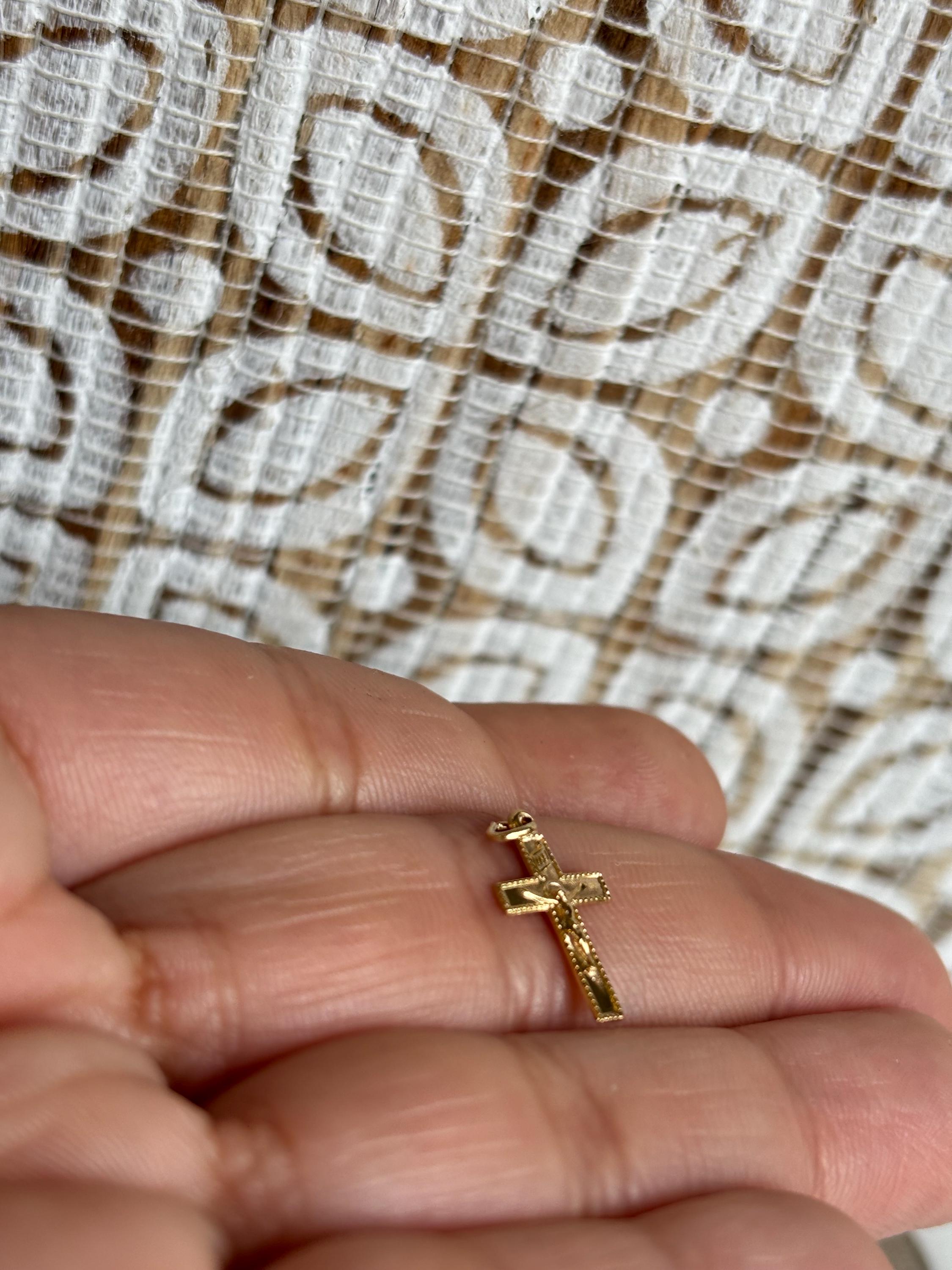 14K Yellow Gold Cross with Religious Detailing