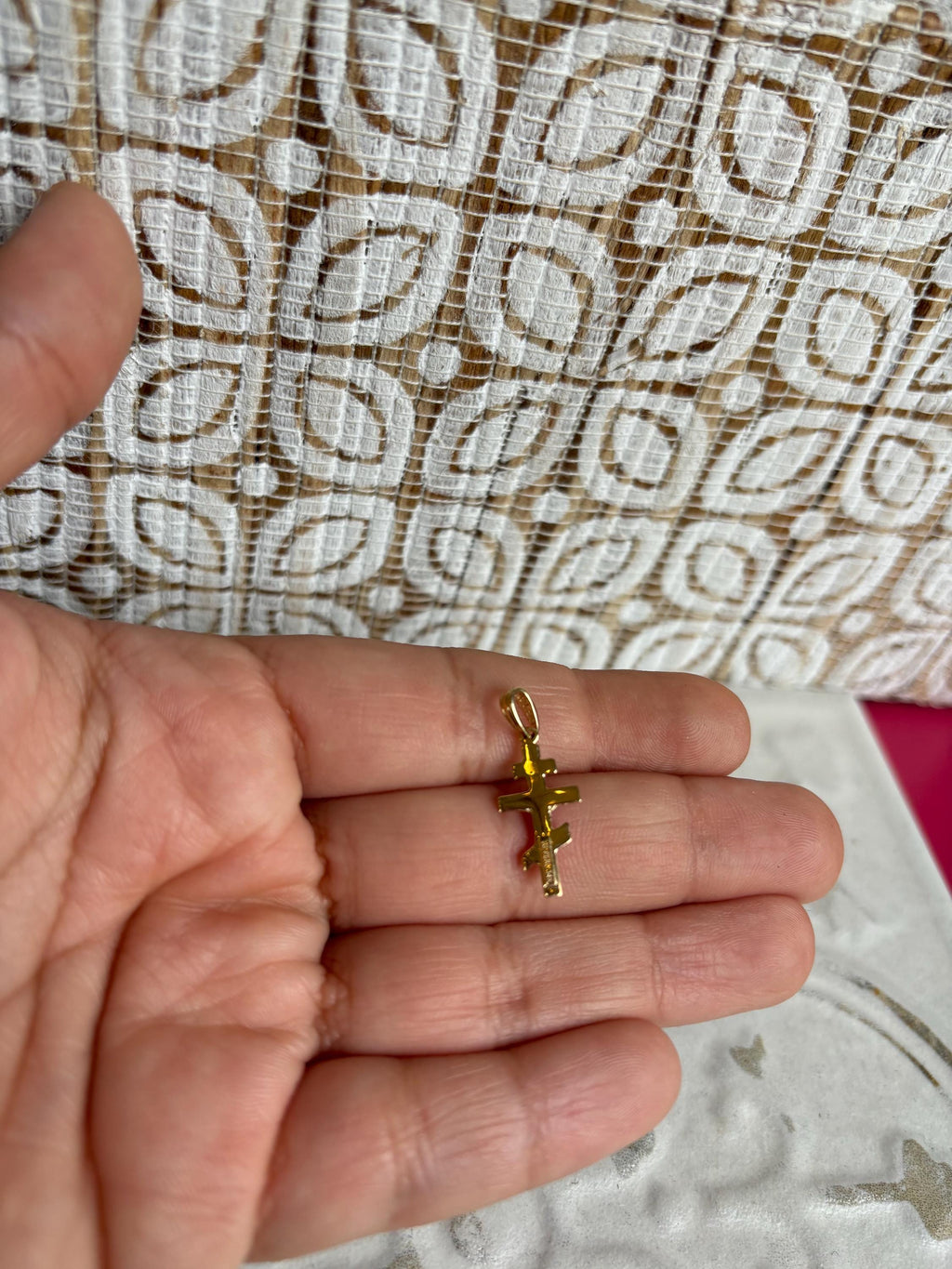 14k Gold Simple Detailed Cross Charm Pendant