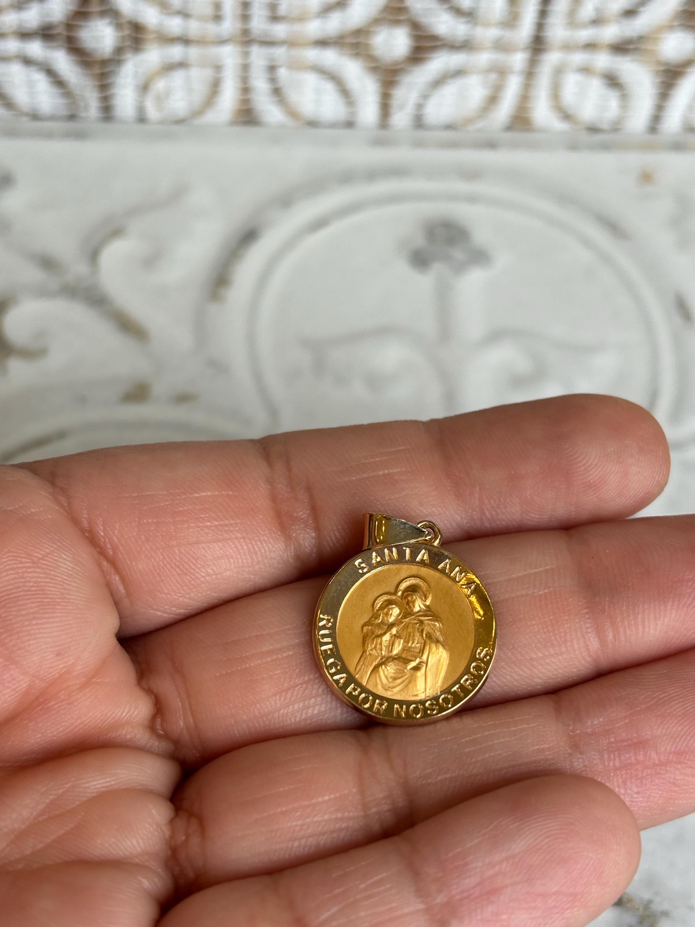 14K Polished and Satin Hollow Spanish Santa Ana Medal