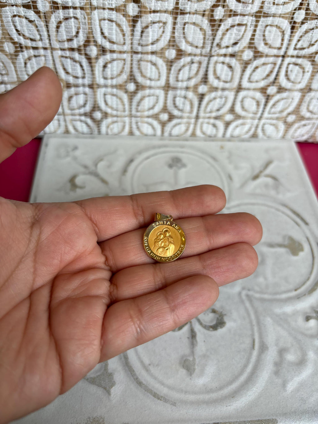 14K Polished and Satin Hollow Spanish Santa Ana Medal