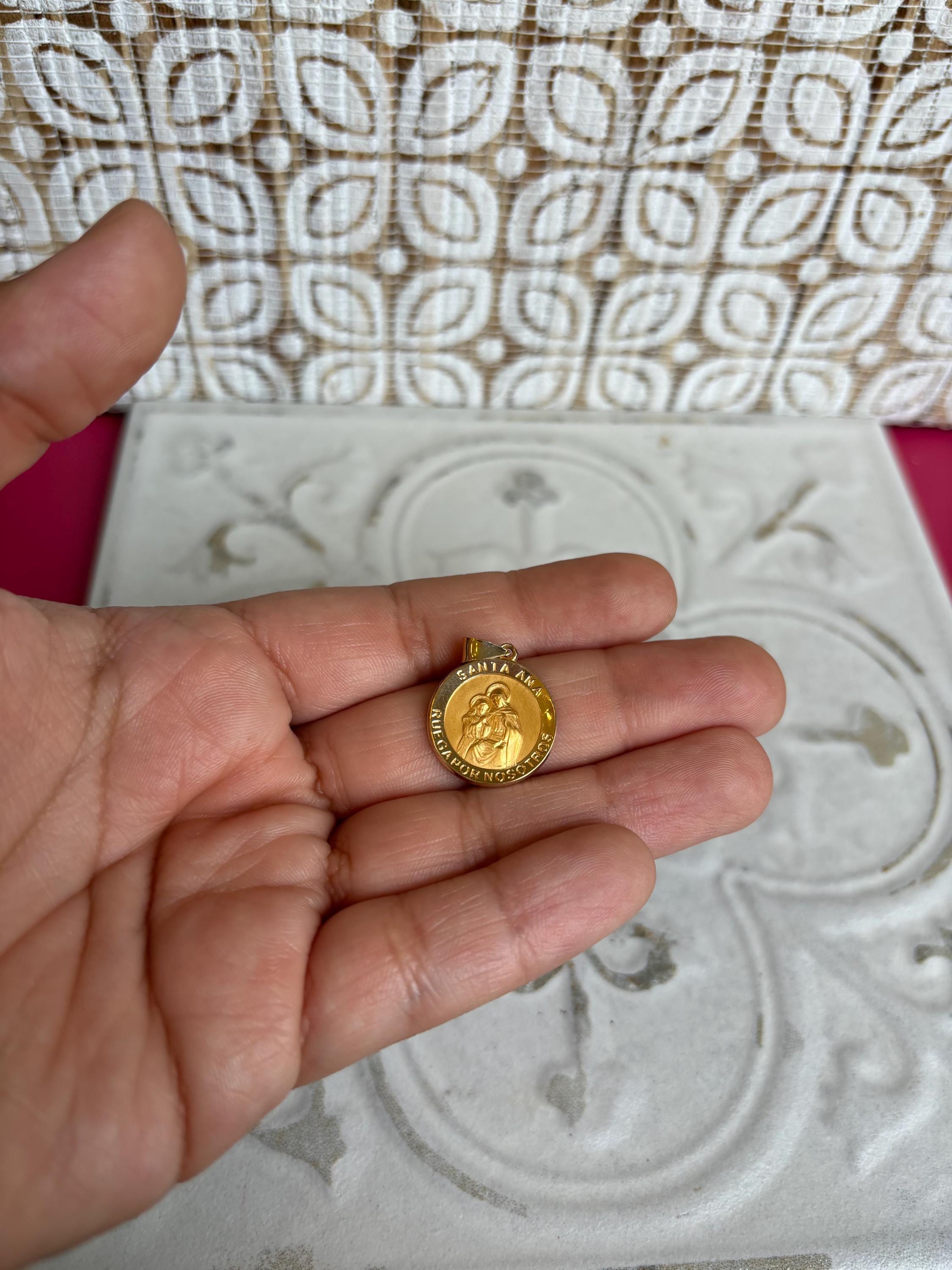 14K Polished and Satin Hollow Spanish Santa Ana Medal