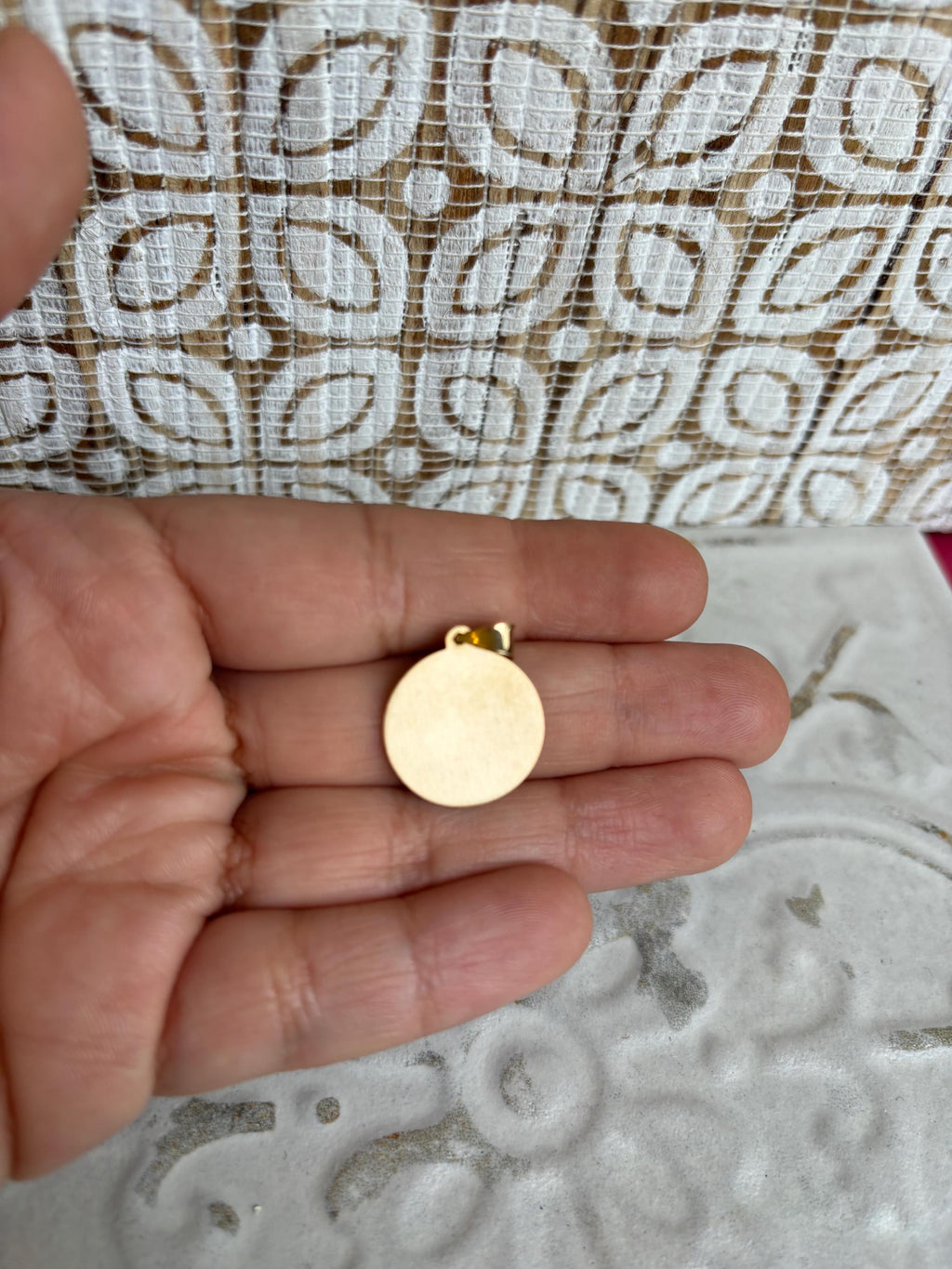 14K Polished and Satin Hollow Spanish Santa Ana Medal