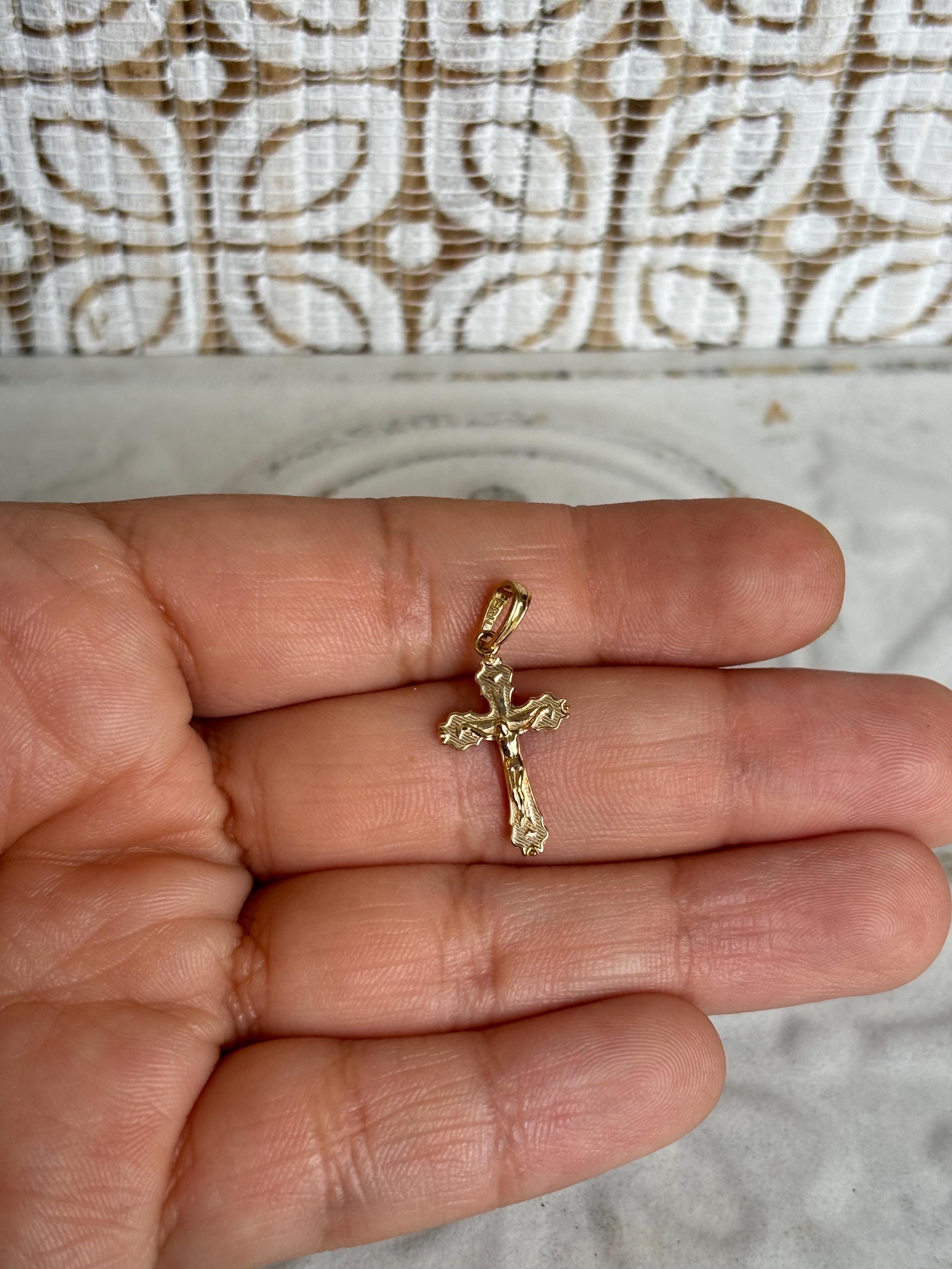 14K Scalloped Edge Crucifix Charm