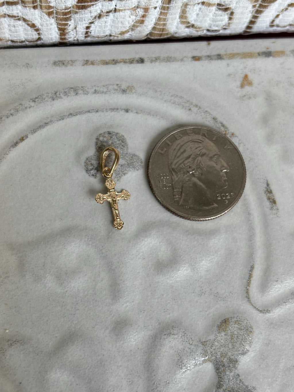 14K Mini Crucifix with Fancy Detail Charm