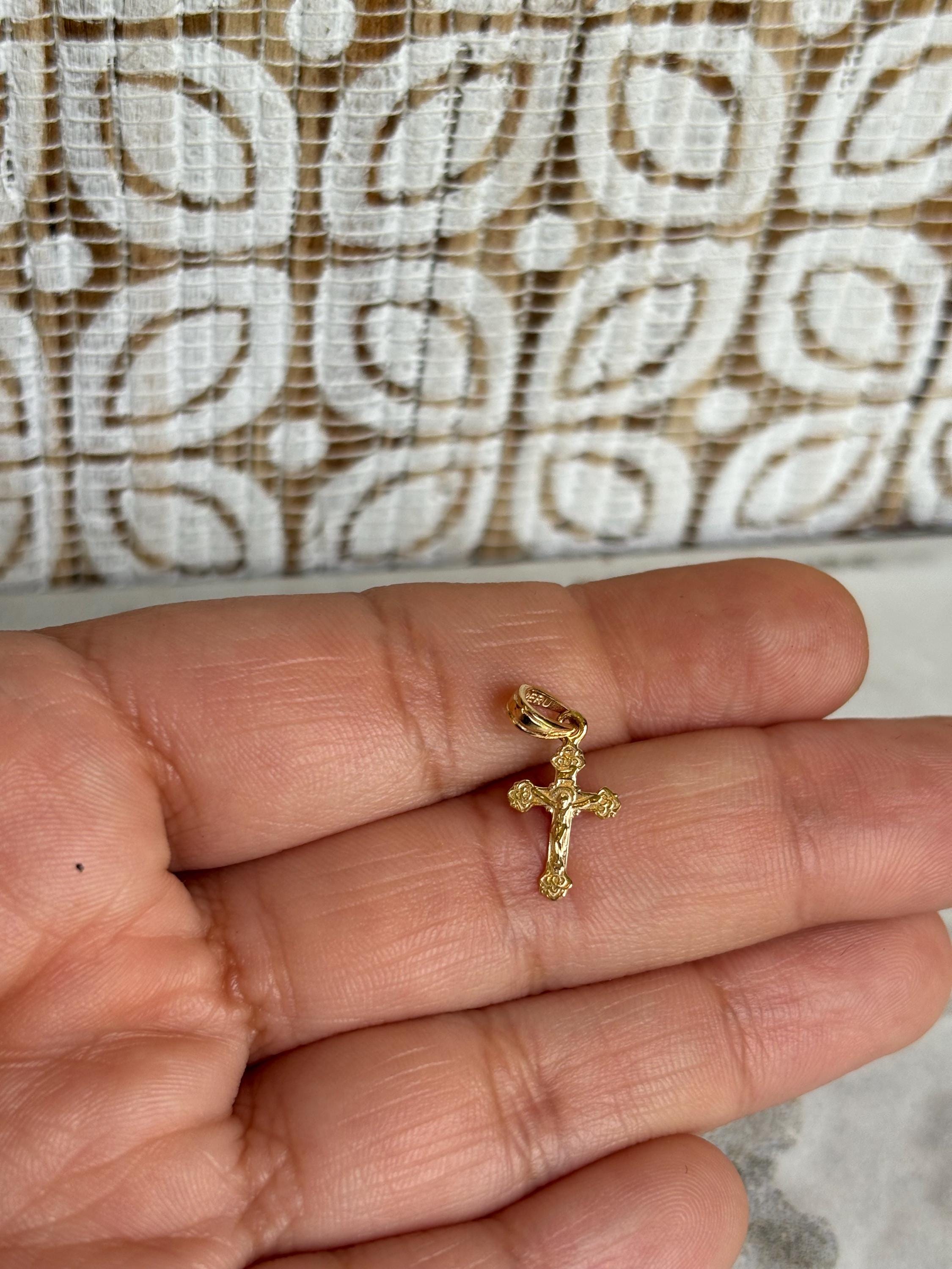 14K Mini Crucifix with Fancy Detail Charm