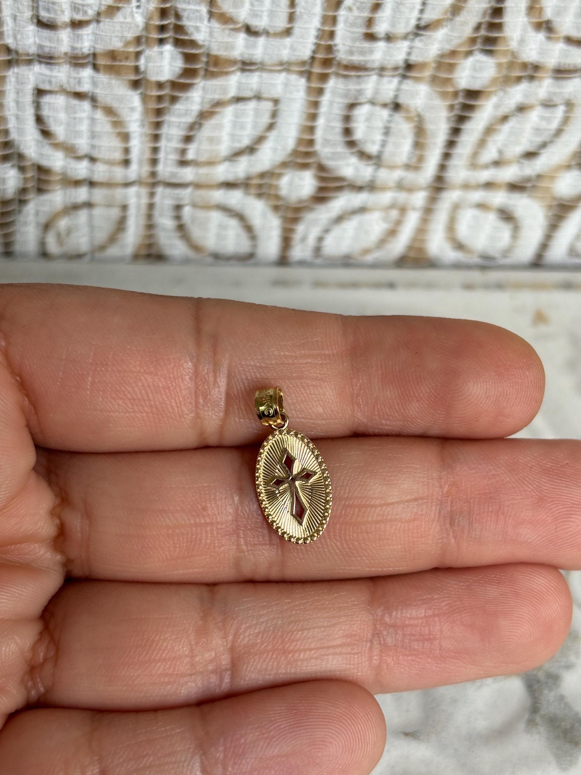 14k Textured Small Cross Medal Pendant