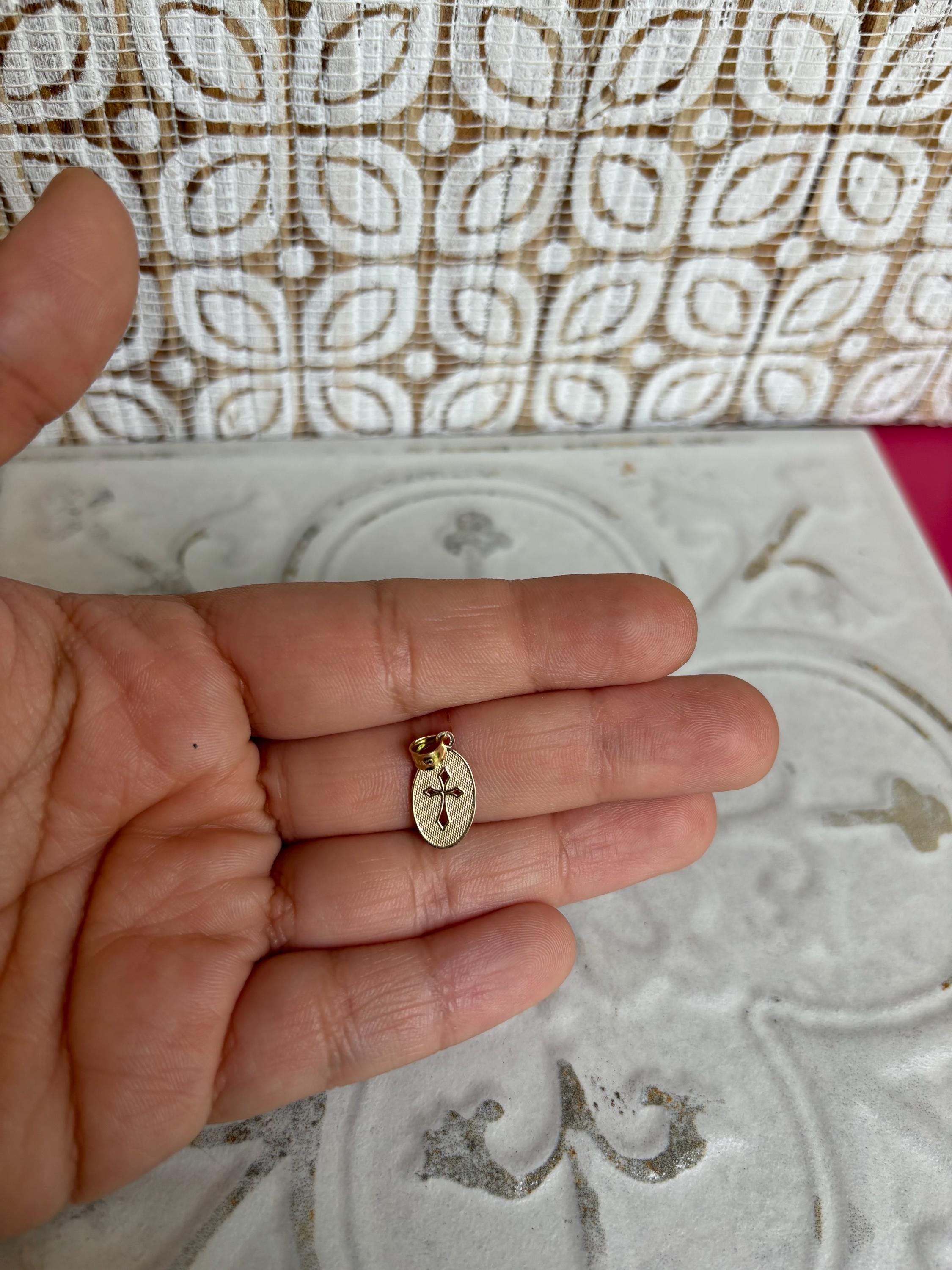 14k Textured Small Cross Medal Pendant