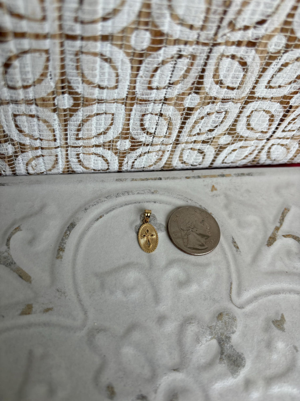 14k Textured Small Cross Medal Pendant