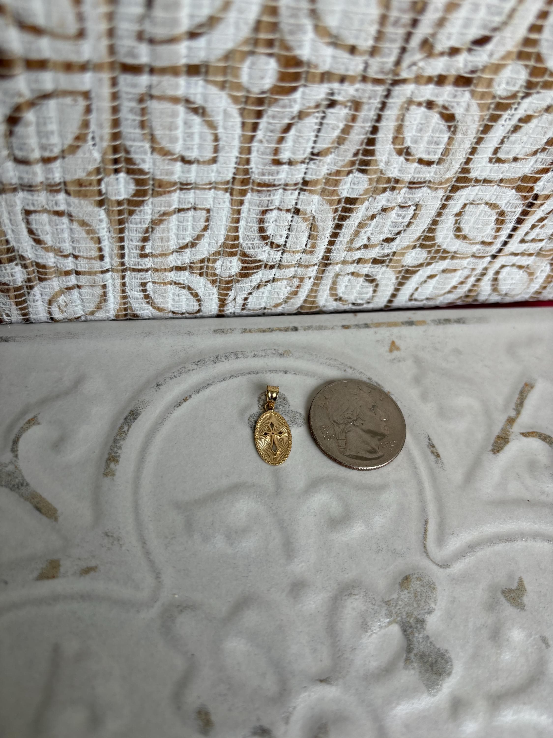 14k Textured Small Cross Medal Pendant