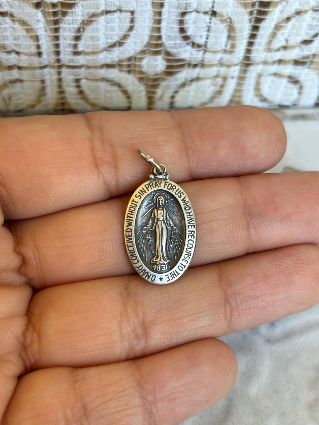 Sterling Silver Small Antiqued Miraculous Medal