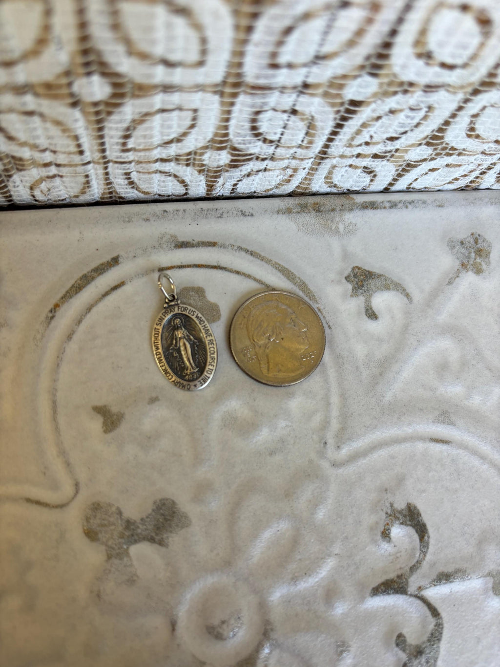 Sterling Silver Small Antiqued Miraculous Medal