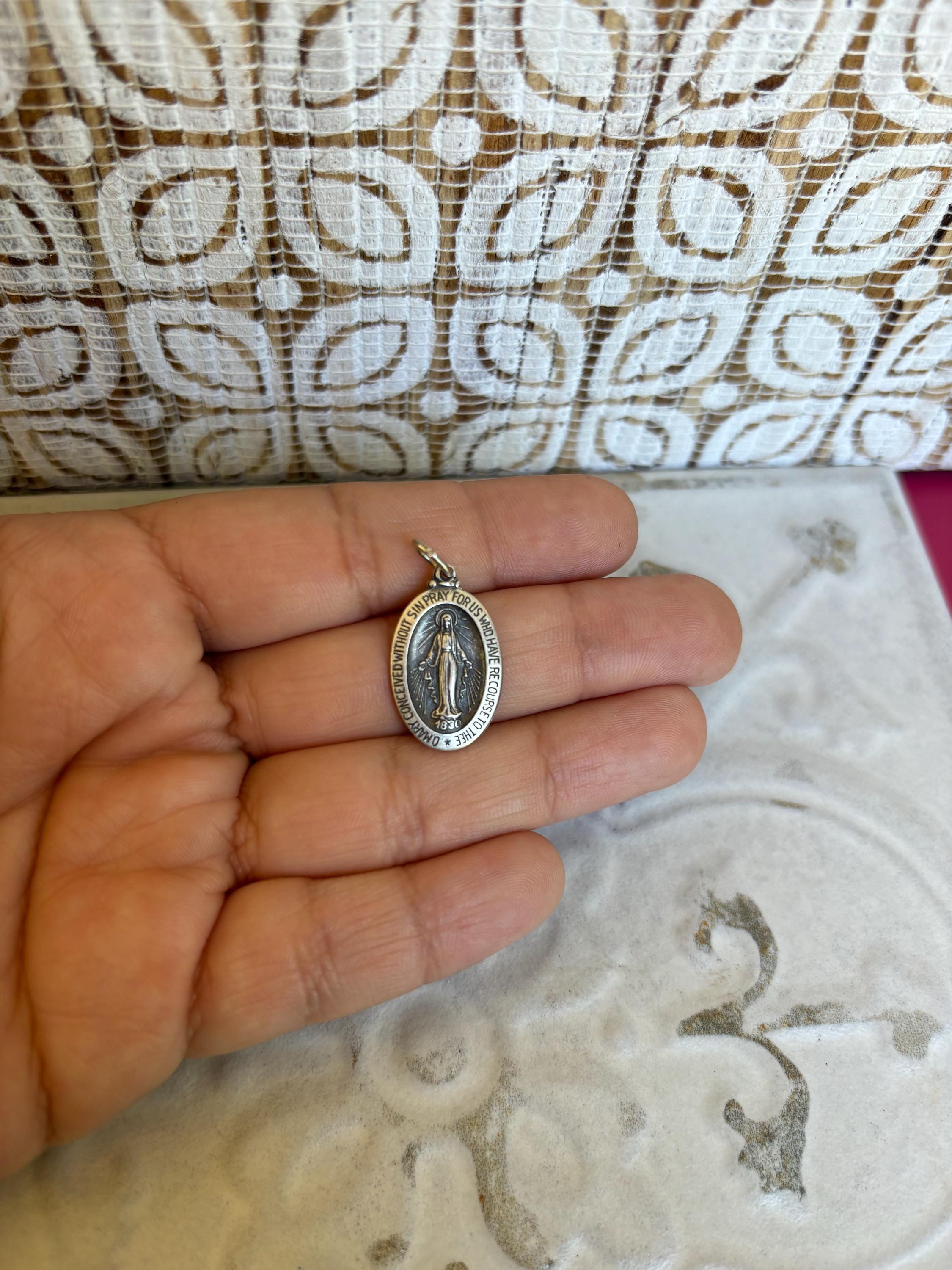 Sterling Silver Small Antiqued Miraculous Medal