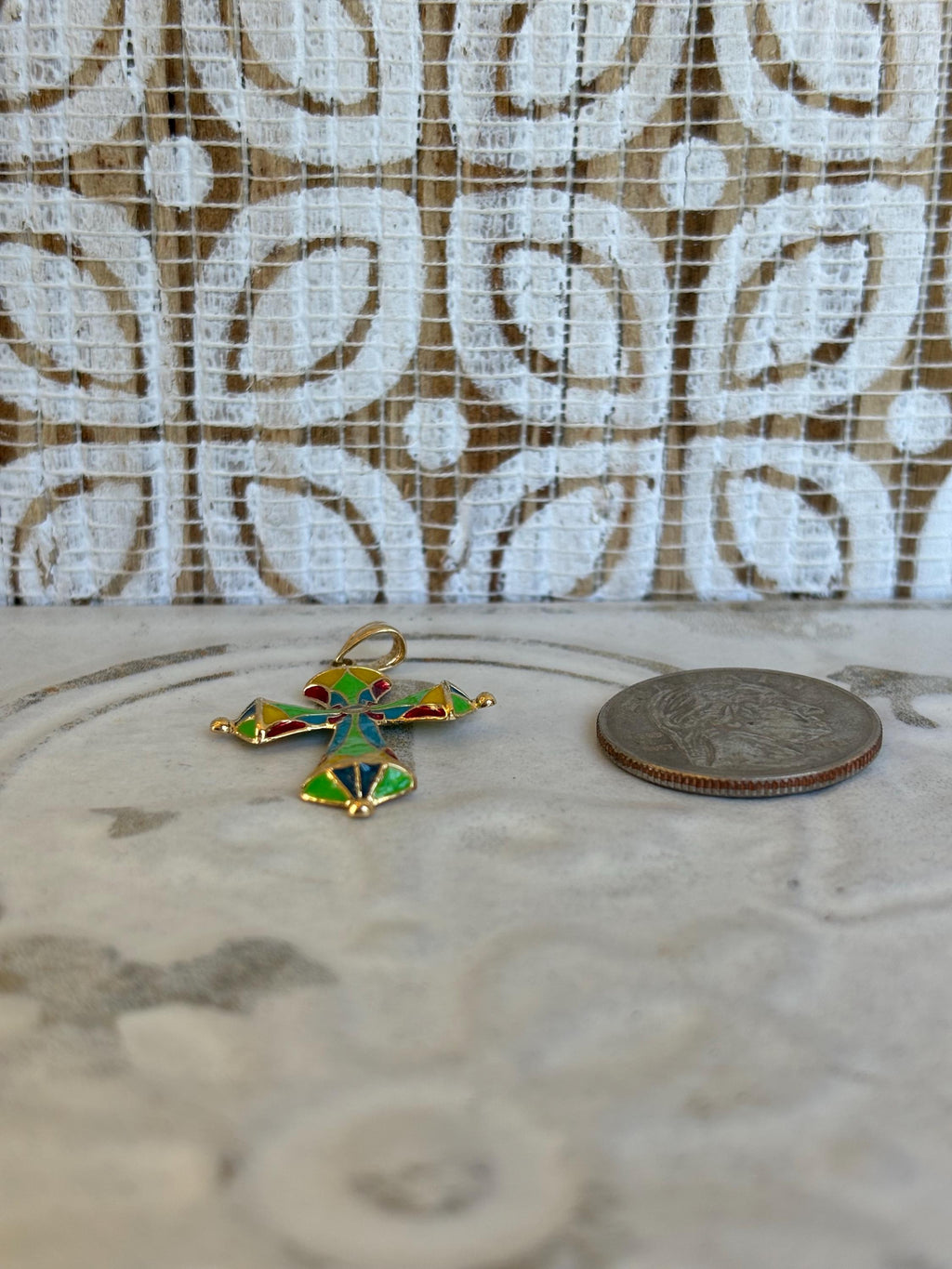 14K Stained Glass Inspired Cross Pendant