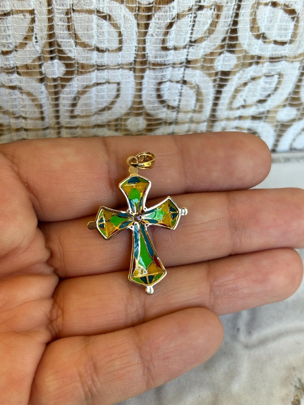 14K Stained Glass Inspired Cross Pendant