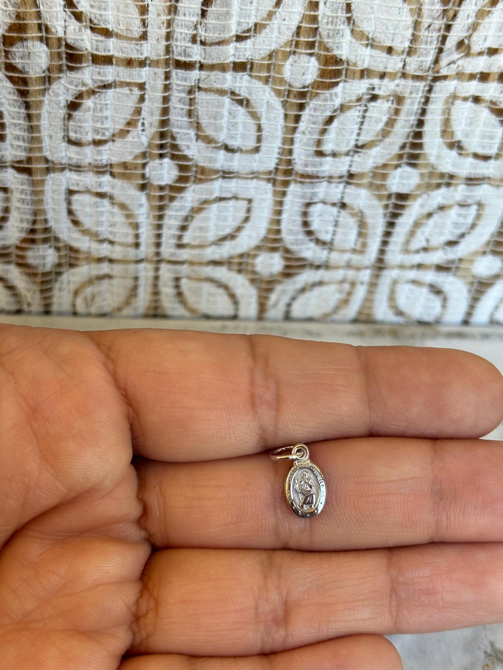10K White Gold Mini Oval St. Christopher Medal Charm