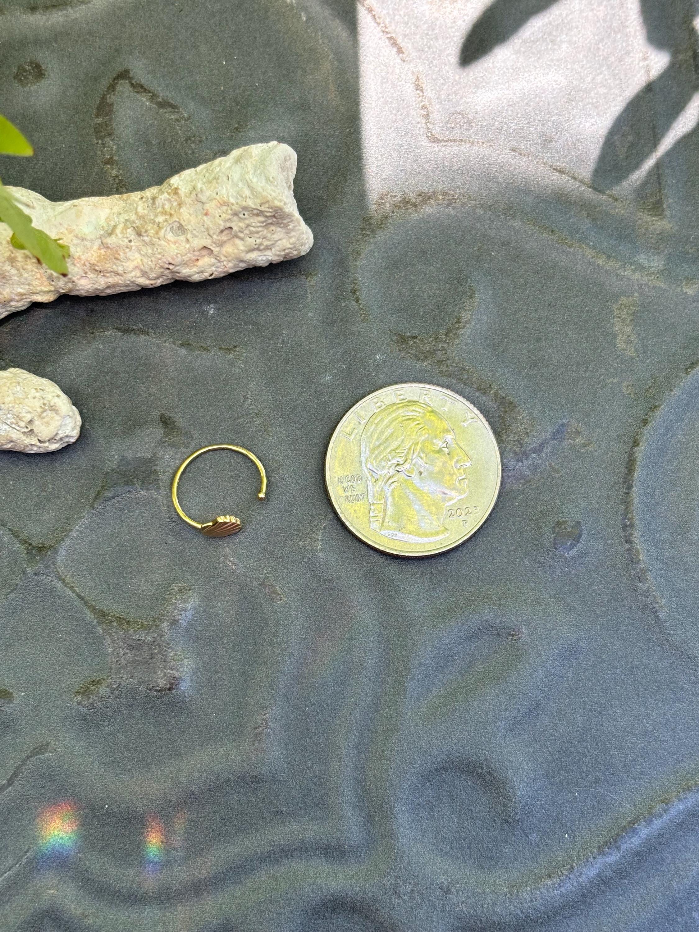 14k 20 Gauge Shell Nose Ring / Ear Cuff