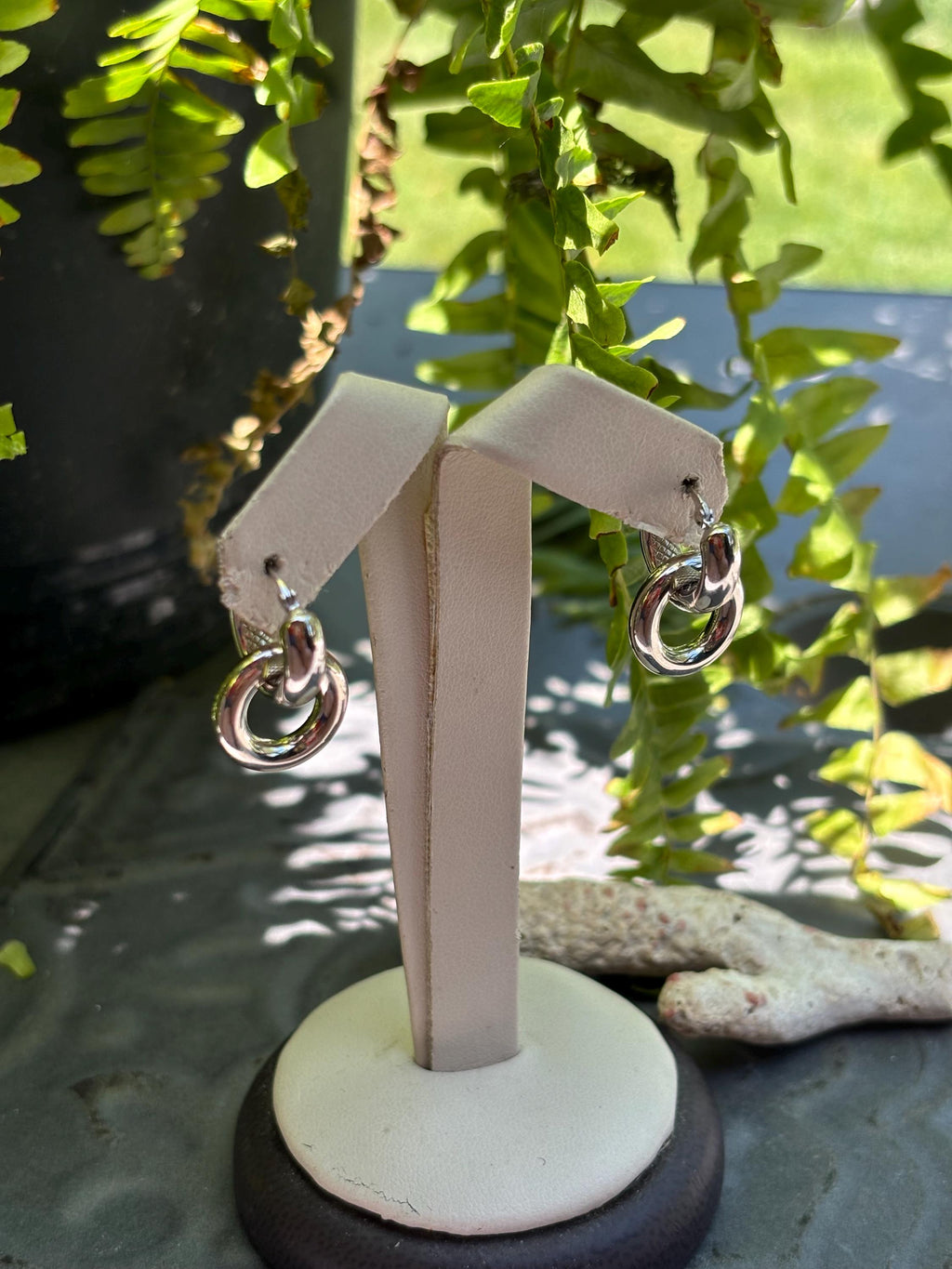 Sterling Silver Chubby Donut Drop Hoop Earrings