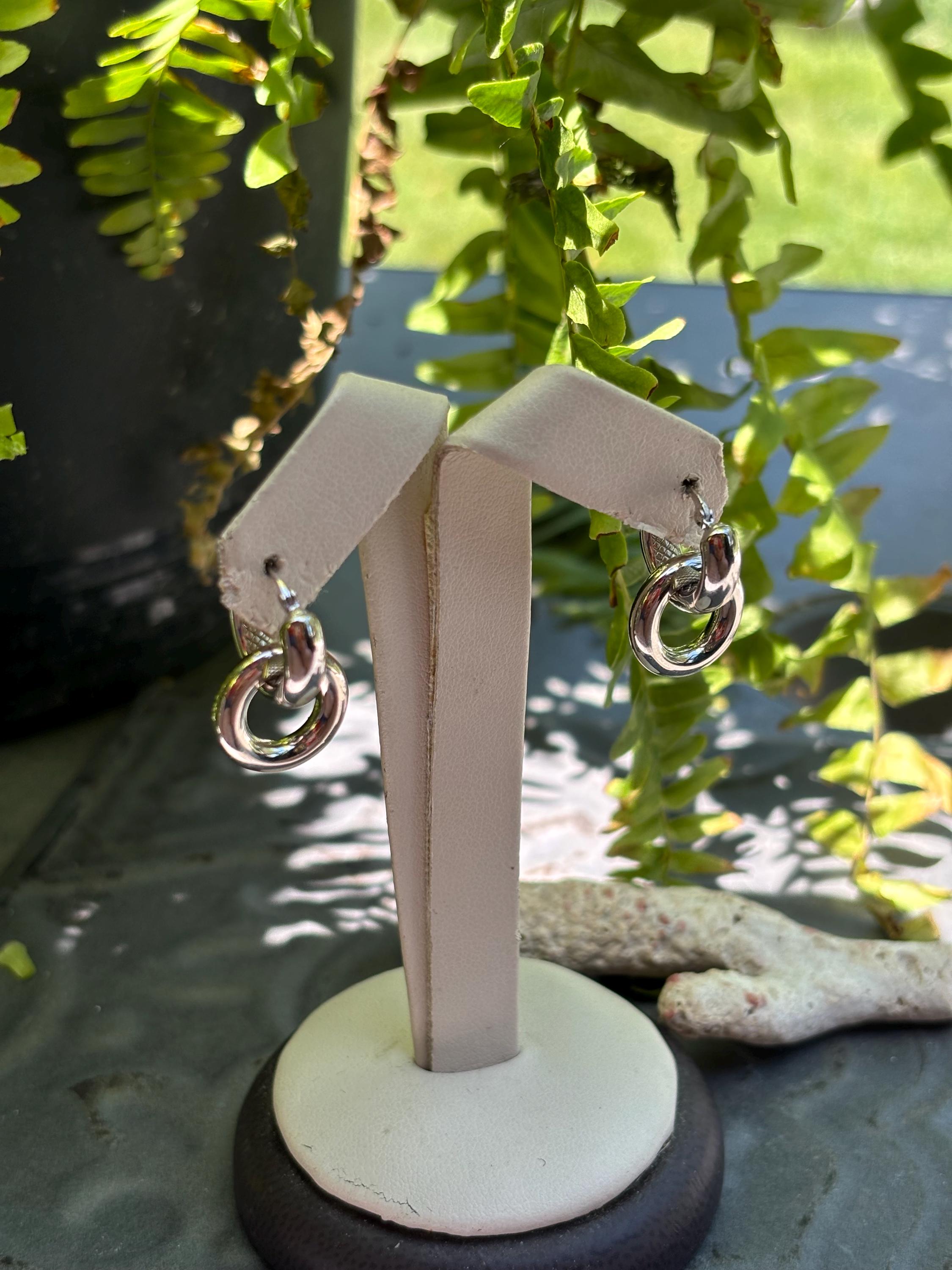 Sterling Silver Chubby Donut Drop Hoop Earrings