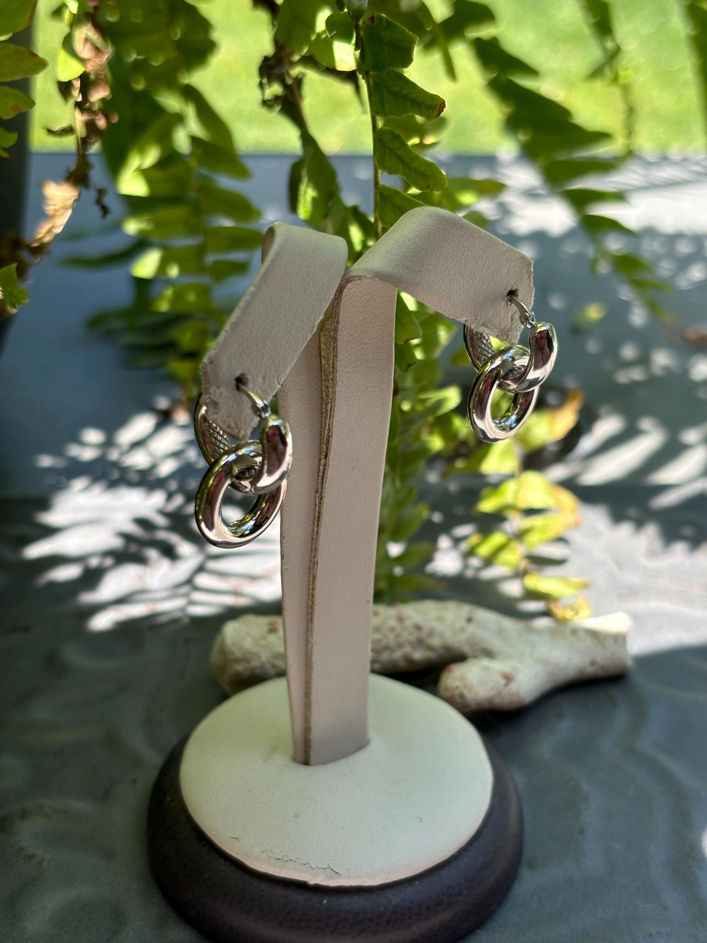Sterling Silver Chubby Donut Drop Hoop Earrings