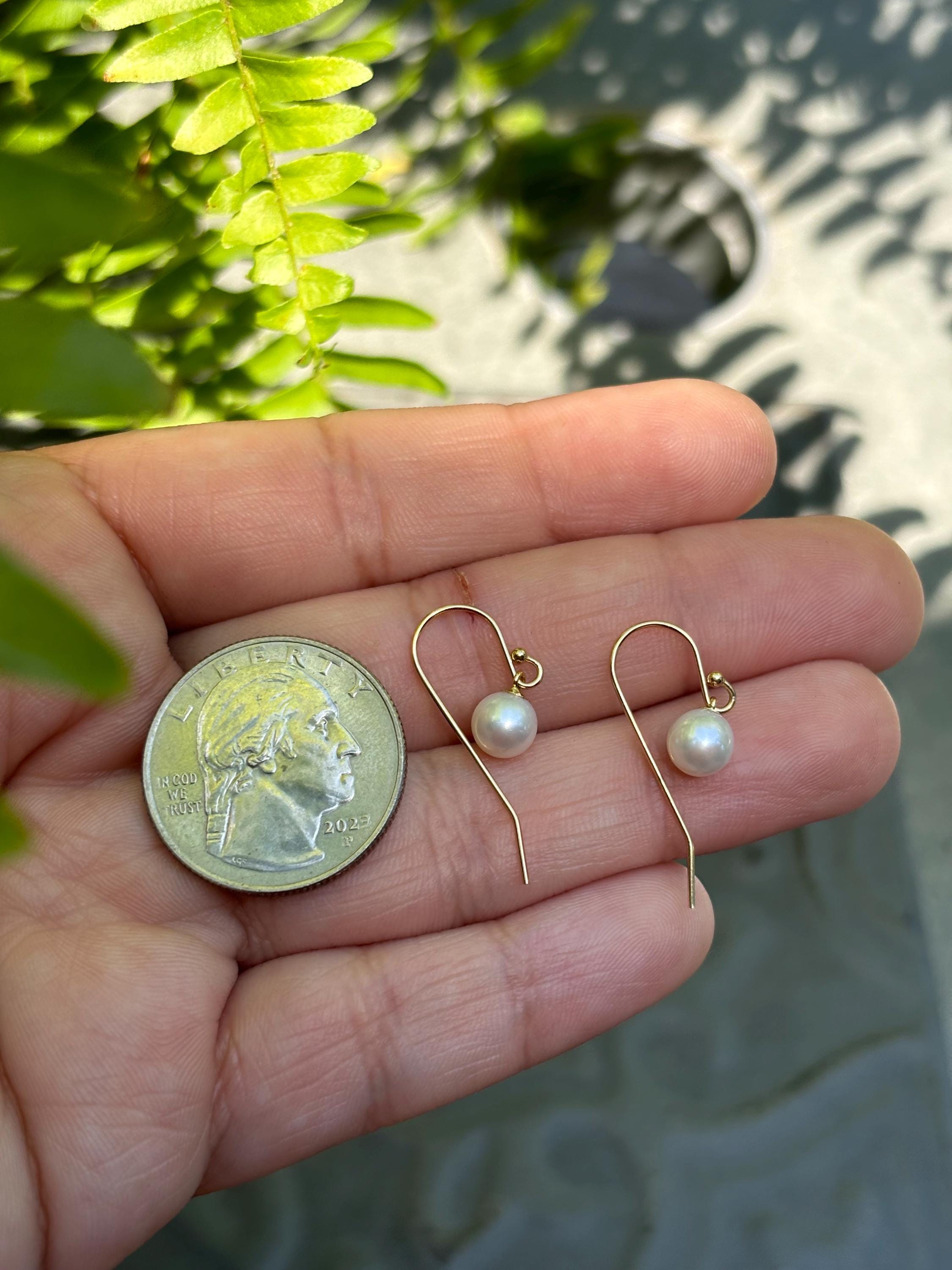 14K Yellow Gold-White Freshwater Pearl Earrings