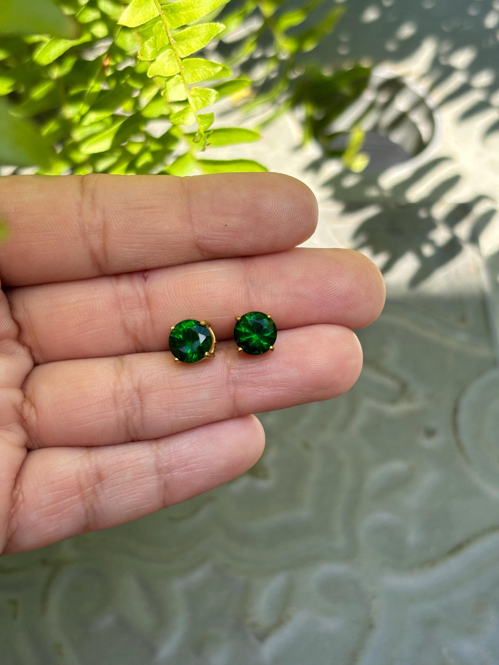 Brass Gold Emerald Inspired Post Earrings