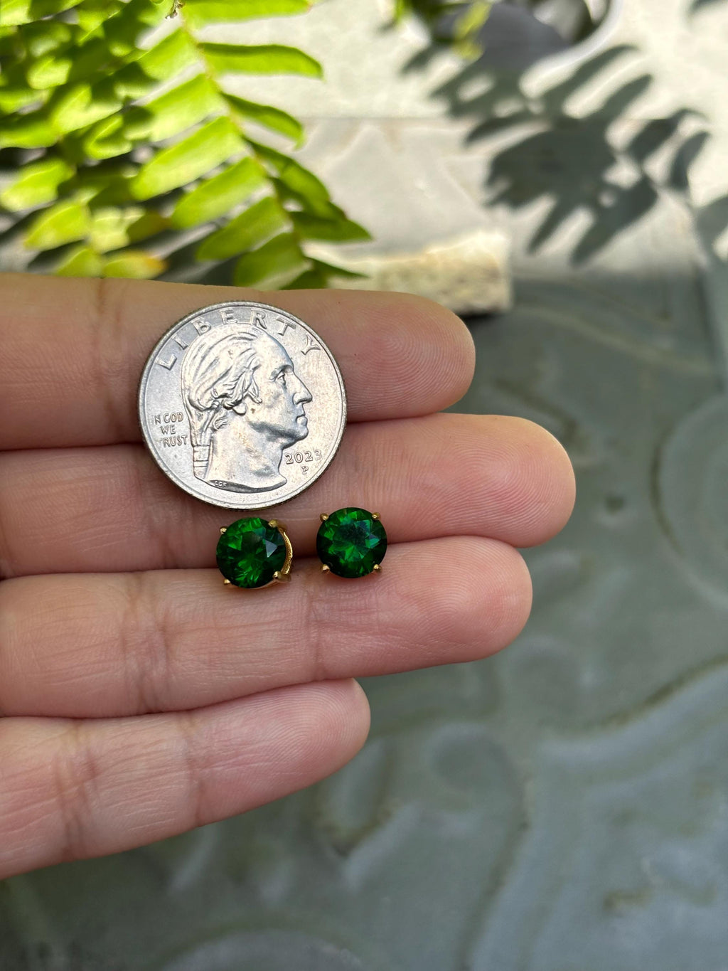 Brass Gold Emerald Inspired Post Earrings