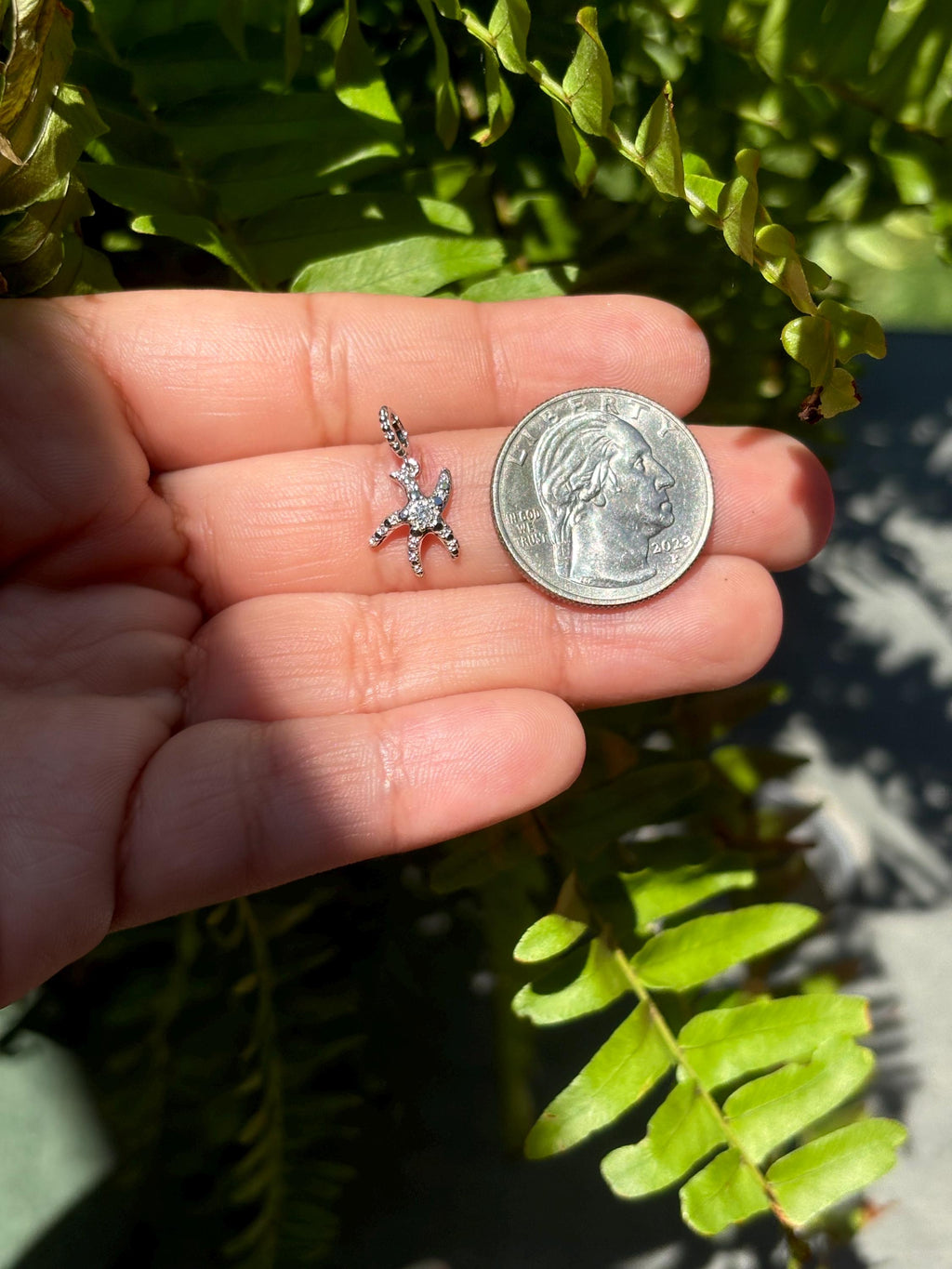 White Silver Star Fish Sparkly Pendant