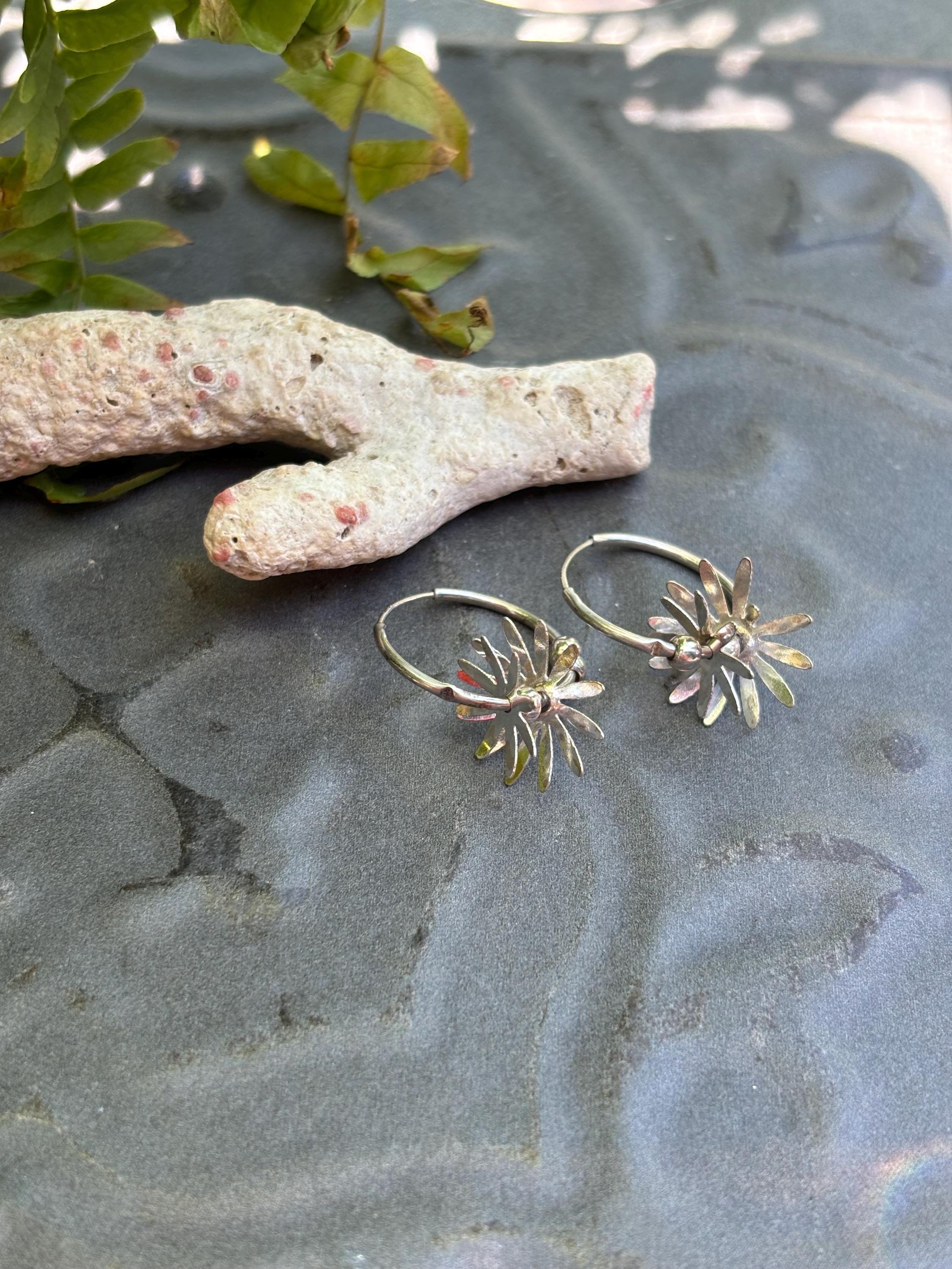 Sterling Silver Stacked Flower Hoop Earrings
